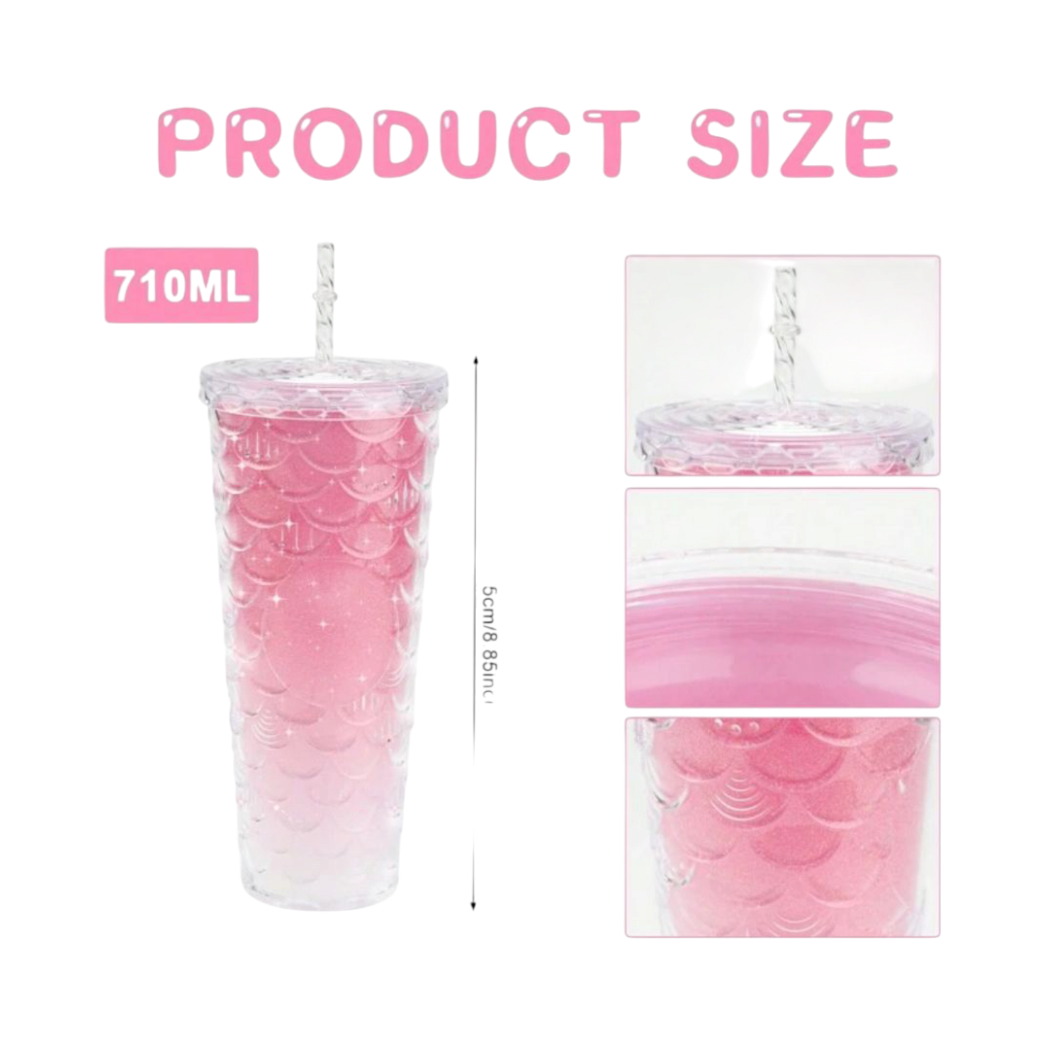 710ml Acrylic Drinking Tumbler Gradient-Coloured Fish Scale Patterned Sippy Cup 23x10.5cm