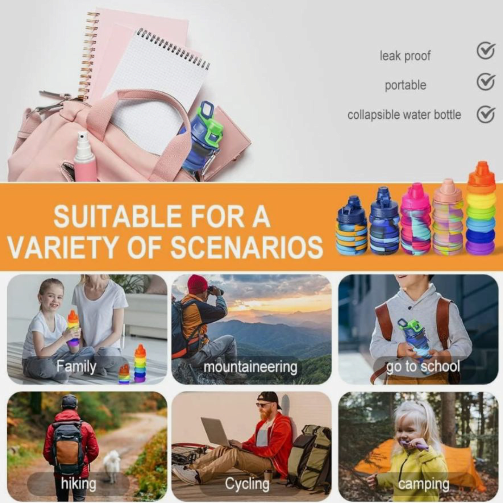 Silicone Collapsible Adjustable Water Drinking Bottle 13.5x7cm