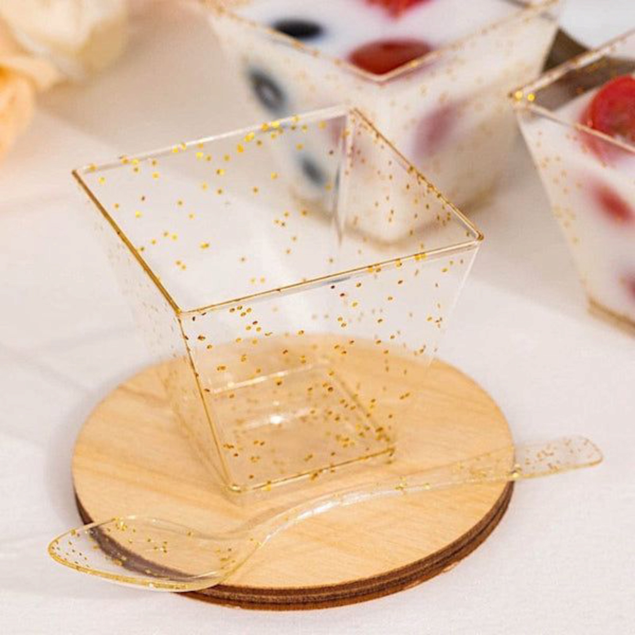 Acrylic Plastic Mini Square Gold Glitter Parfait Reusable Dessert Cups 60ml 10Pcs 5x2.8x4.5cm