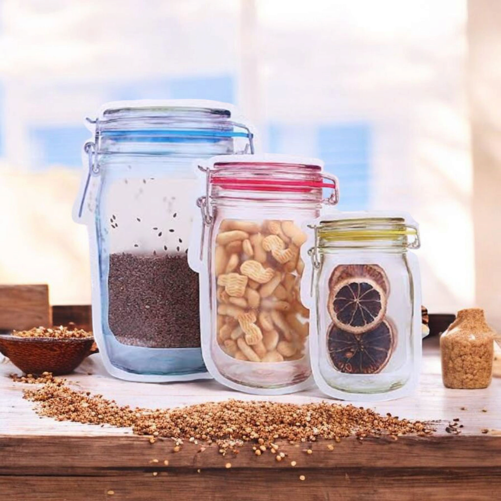 Food Packaging Zip pouches Bag with Clear Window Flat lay Food Saver 12pack