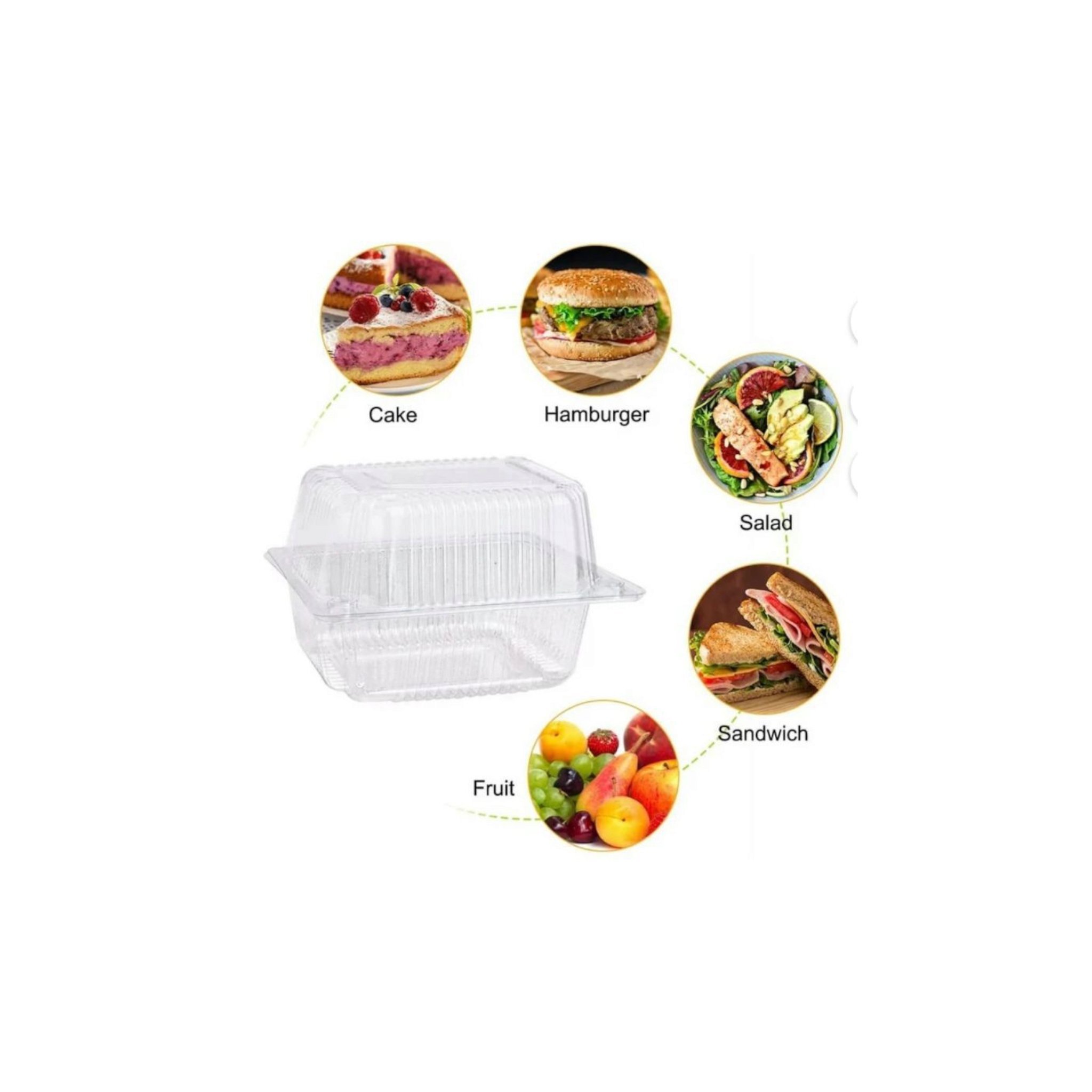 Disposable Takeaway Food Clamshell Storage Container 13x12+8cm - Hinged Flip Lid 10pack