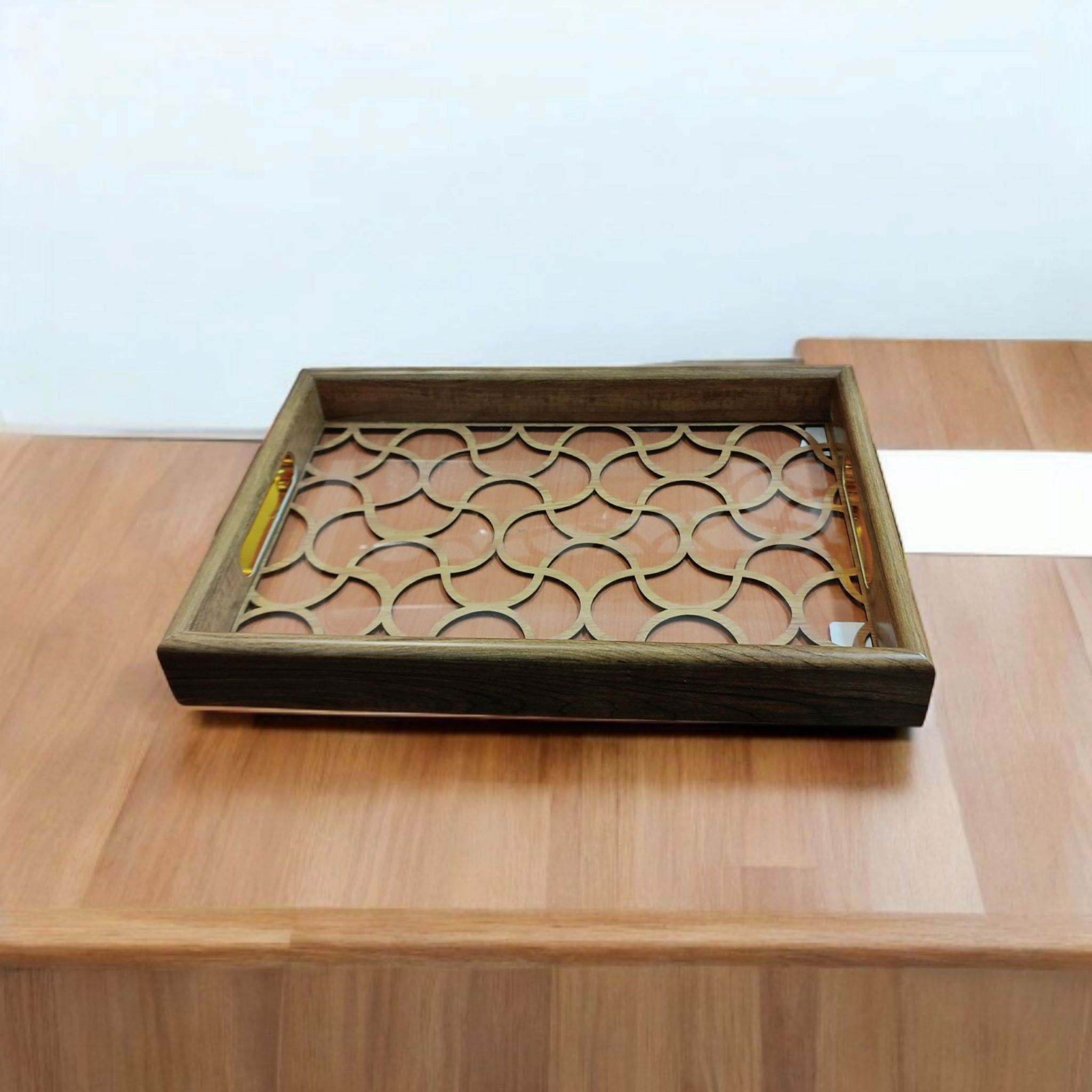 Rectangular Decorative Woodgrain Geometric Small Cutout Tray