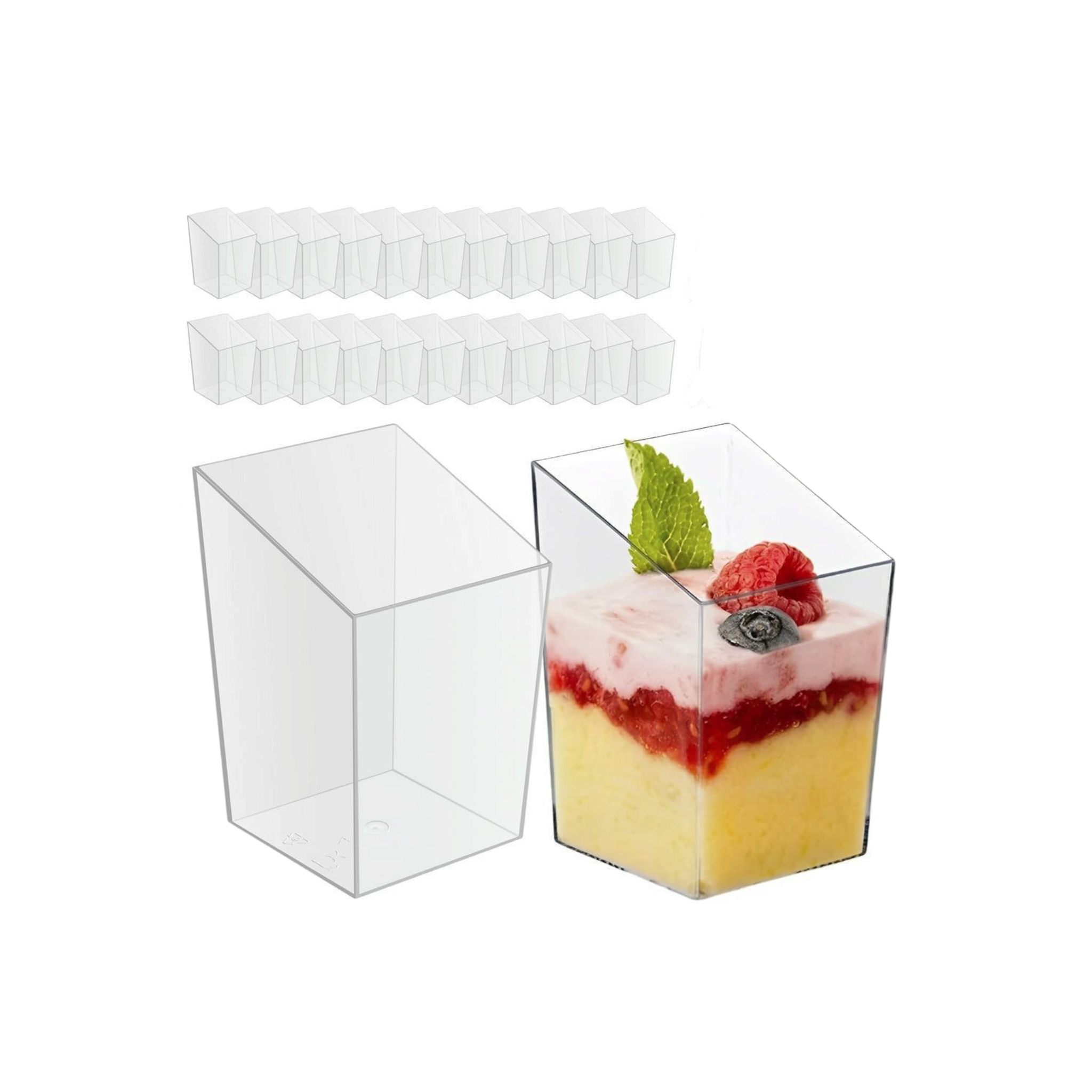 Acrylic Square Clear Reusable Plastic Dessert Cups 85ml 10Pcs 4.6x7cm