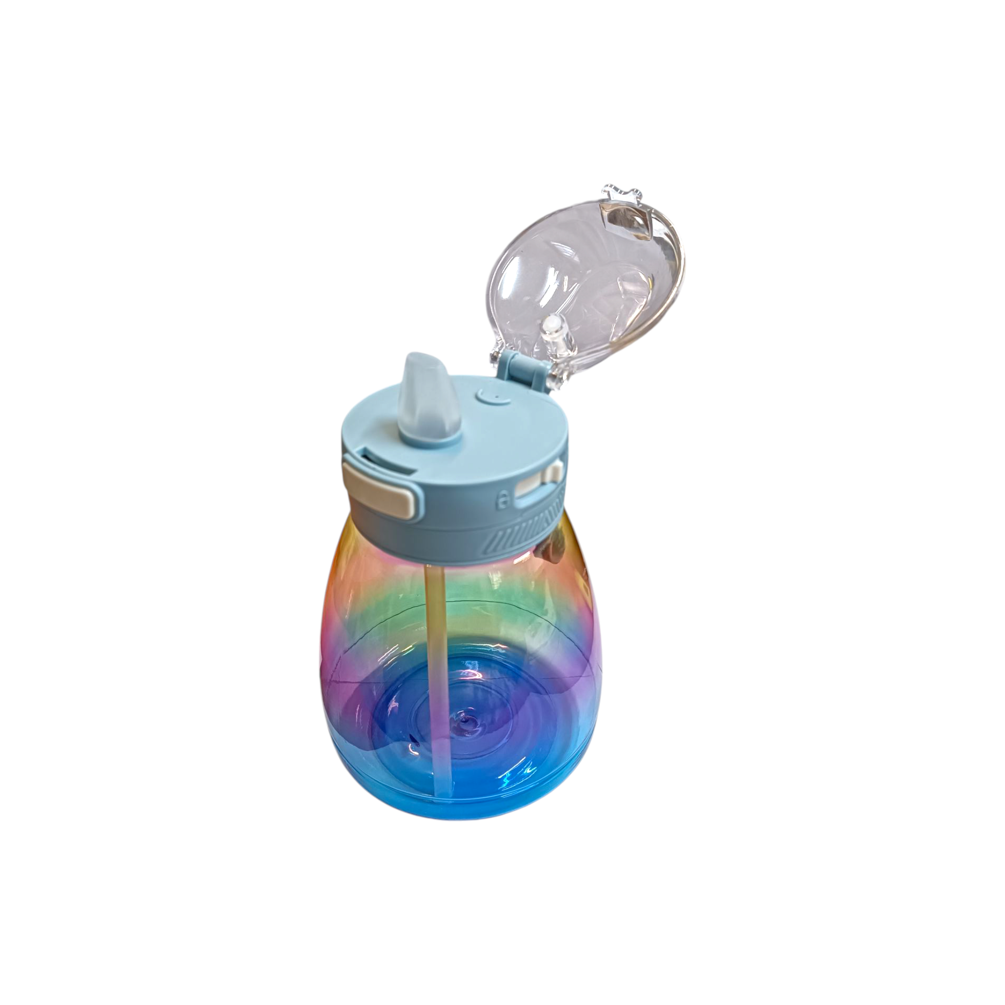Multicolour Plastic Water Drinking Bottle with Straw 11x17cm