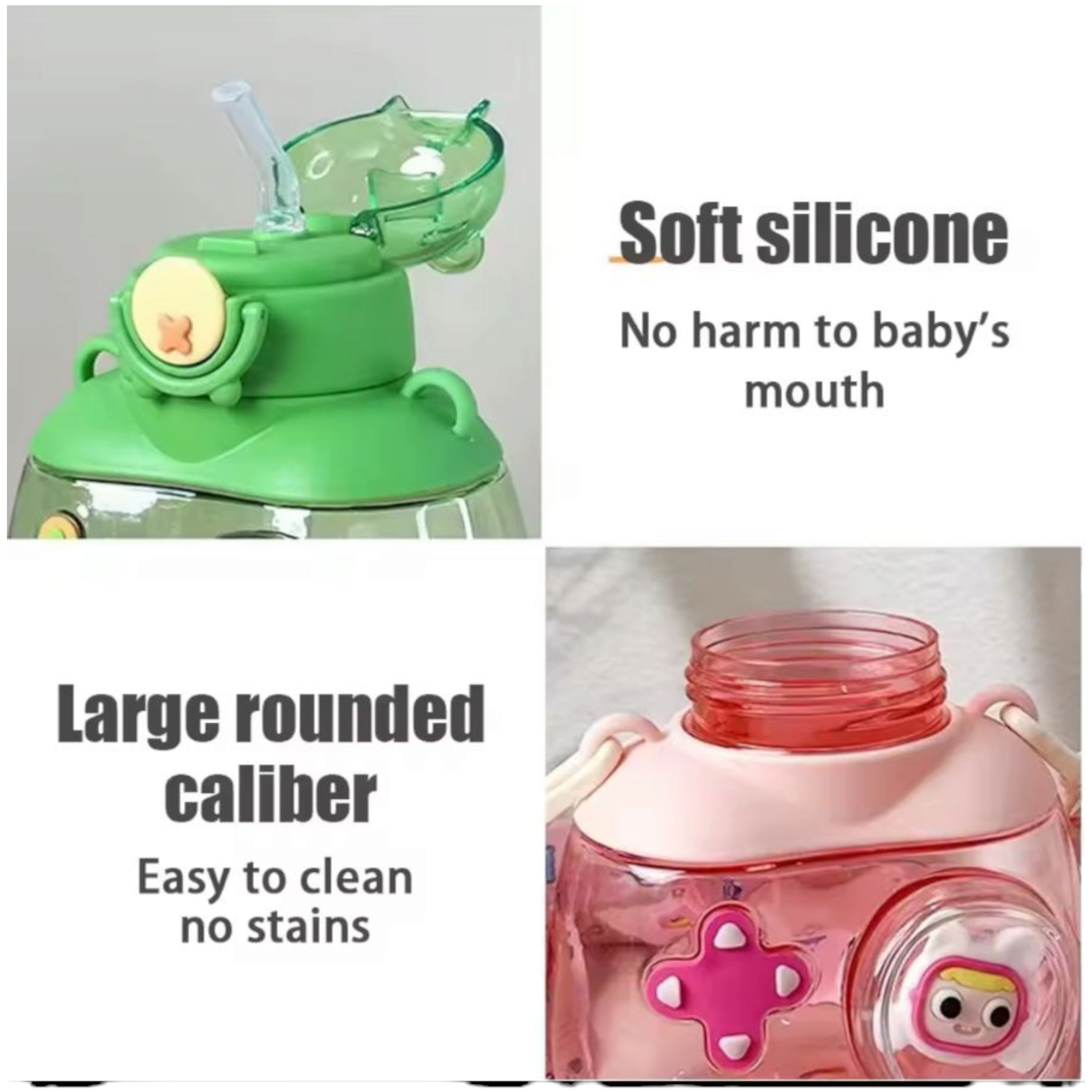 3D Bear Water Bottle 750ml with Straw & Carry Strap