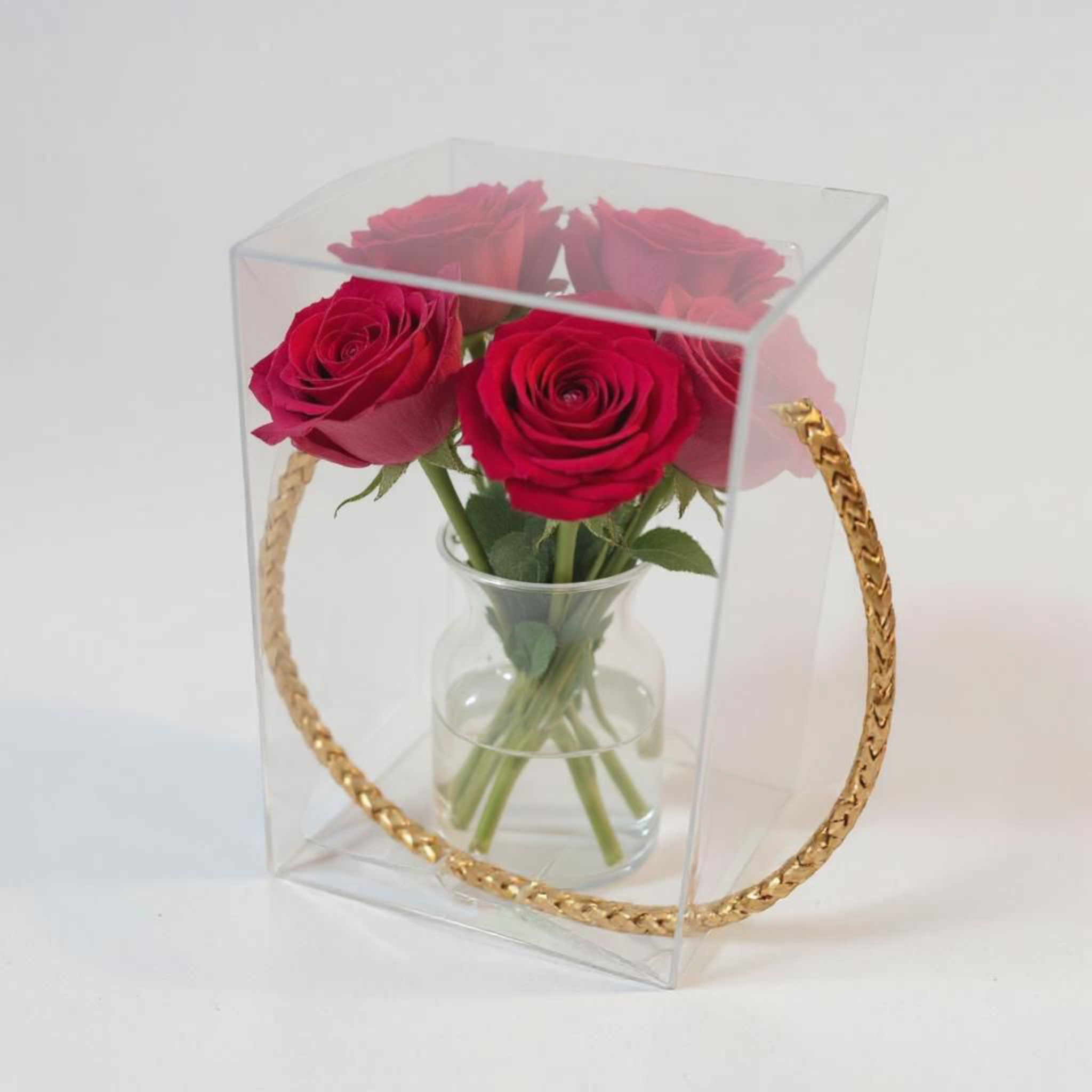 PVC Gift Box Transparent with Gold Cardboard Base & Rope String Handle 12pack