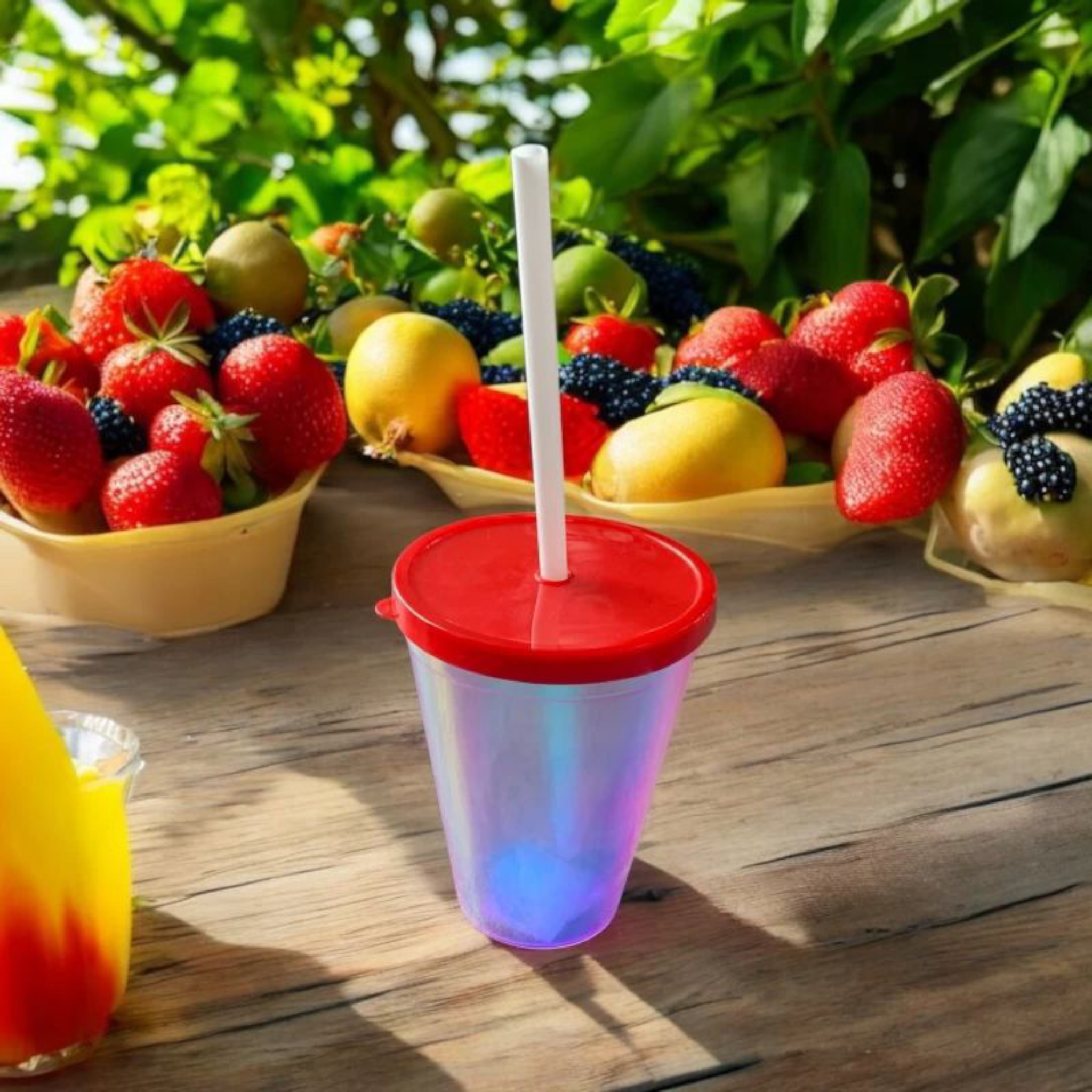 420ml  Hologrpahic Drinking Cup Tumbler with Colour Lid & Straw