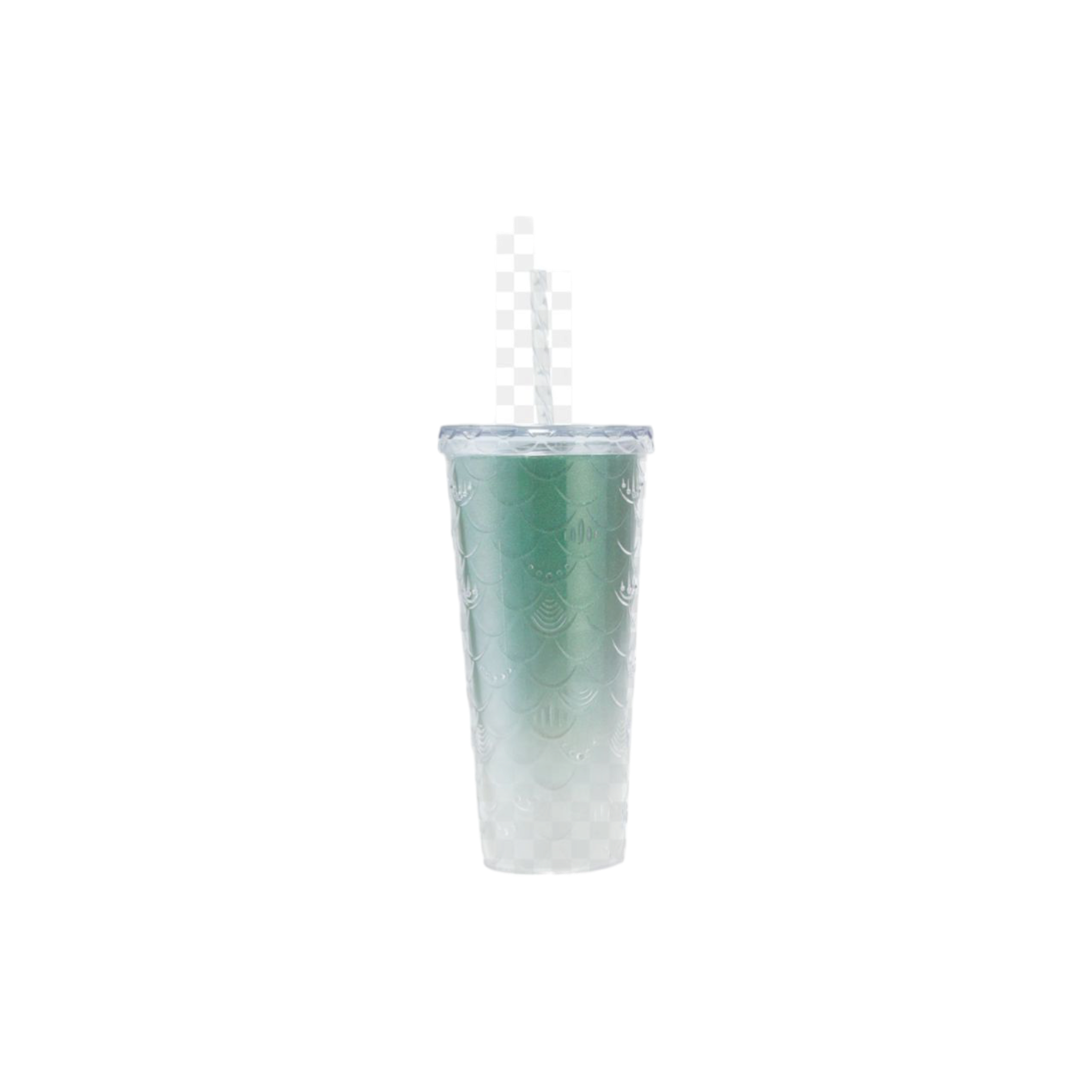 710ml Acrylic Drinking Tumbler Gradient-Coloured Fish Scale Patterned Sippy Cup 23x10.5cm