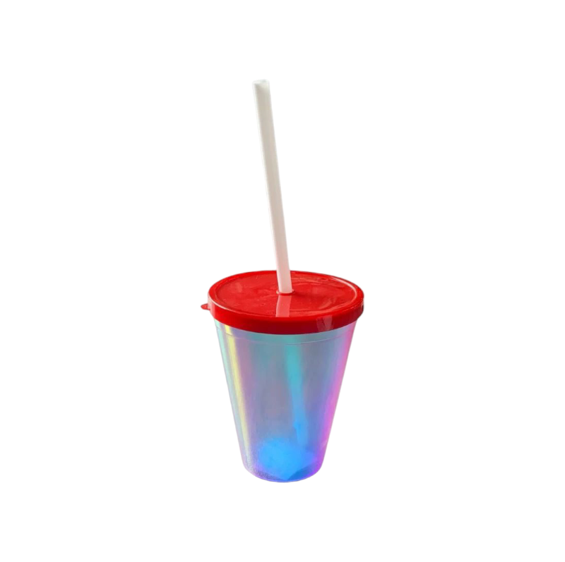 420ml  Hologrpahic Drinking Cup Tumbler with Colour Lid & Straw