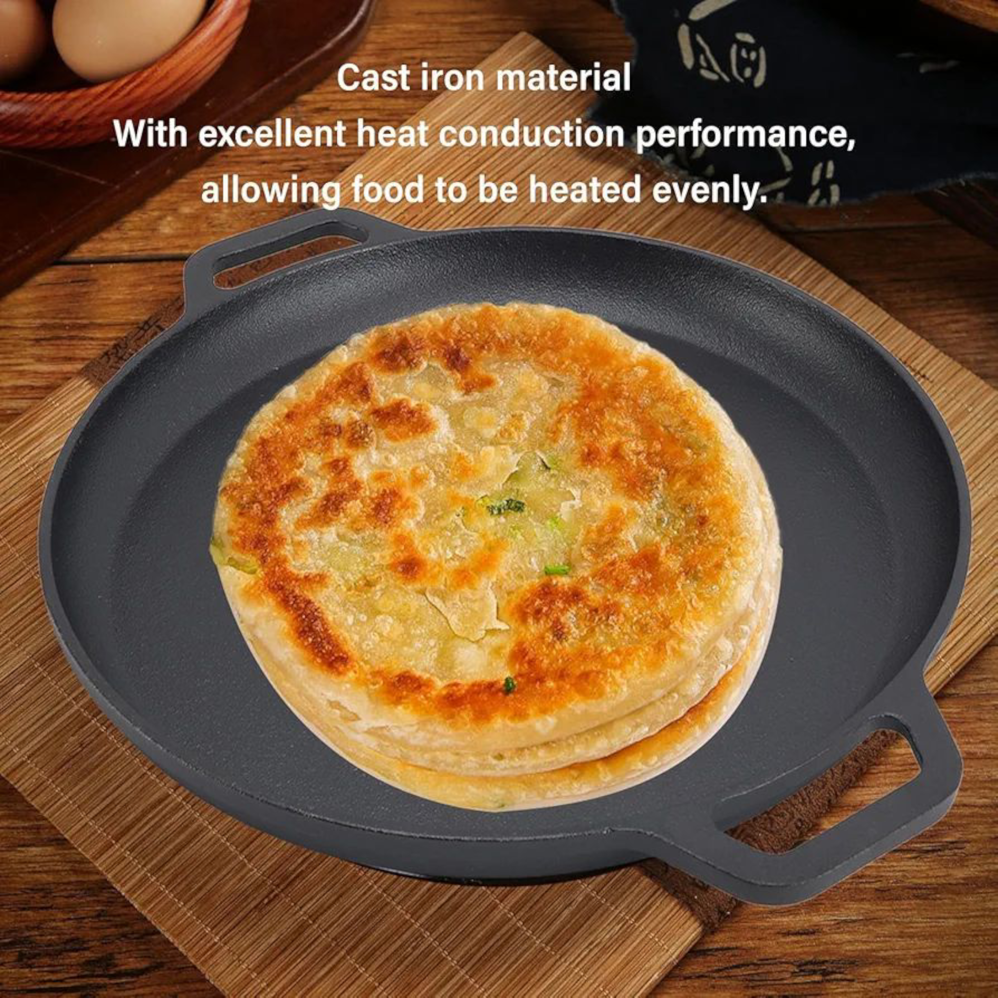 Totai Cast Iron Double Handle Pancake Pan Large 33cm