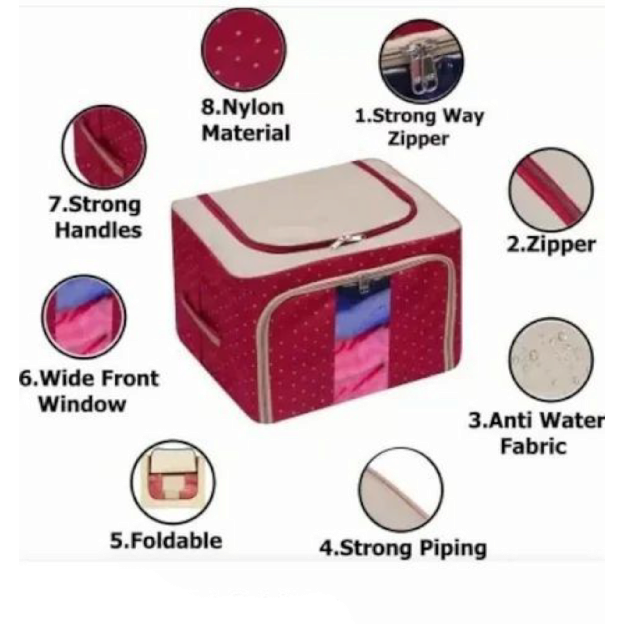 Wardrobe Storage Organiser Box Oxford Material 50x40x33cm Zipper Lid with See-Through Front Panel