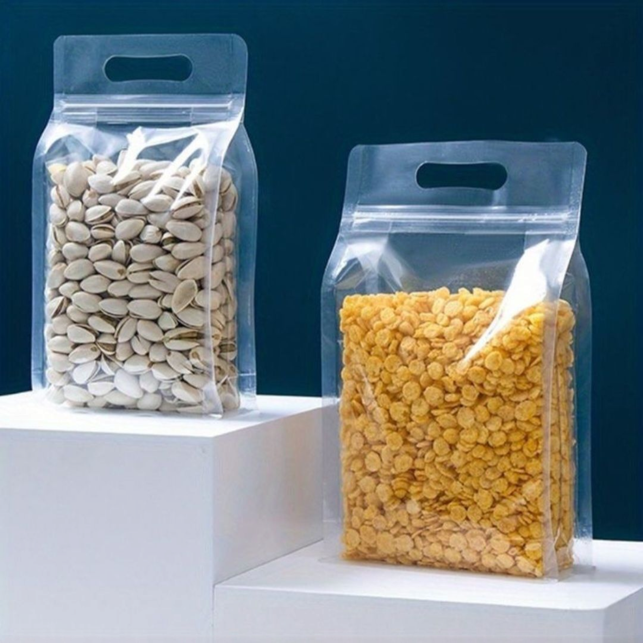 Food Grade Zip Lock Stand-Up Carry Pouch Plastic Bags Portrait Transparent with Handle Flat Bottom Gusset 10pack Resealable