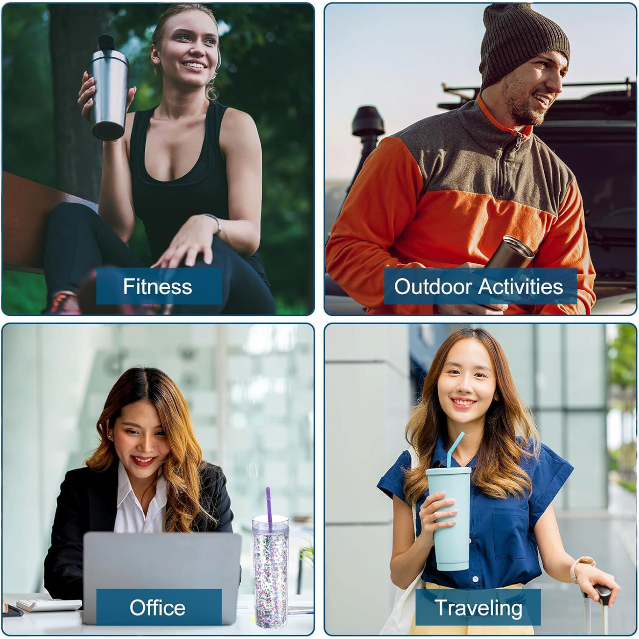 473ml Skinny Drinking Tumbler Acrylic Double-Wall Reusable with Lid & Straw 21x7cmn Heart Patterned