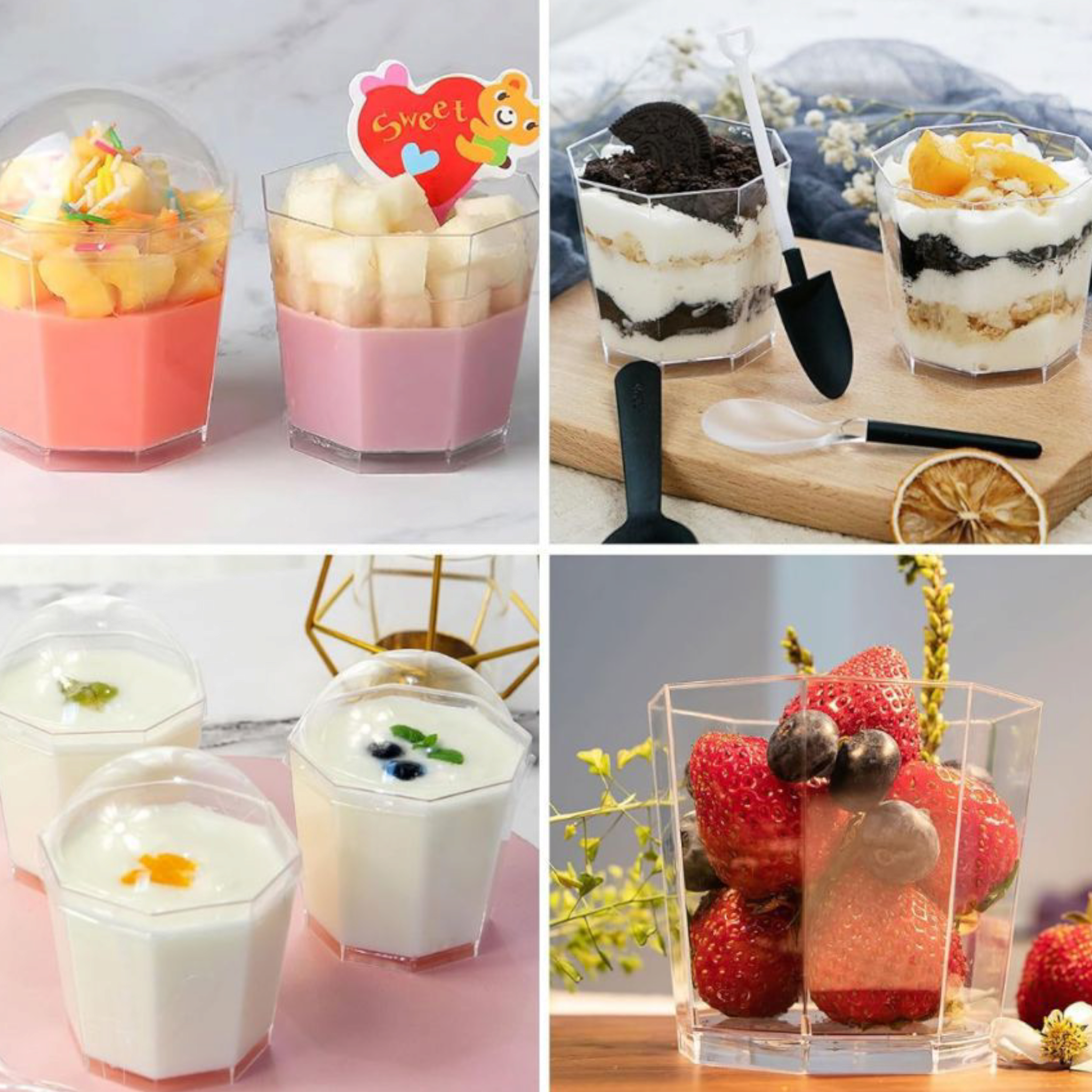 Acrylic Plastic Octagon-Shaped Reusable Dessert Cups 160ml 7.2x6.5cm 10pack