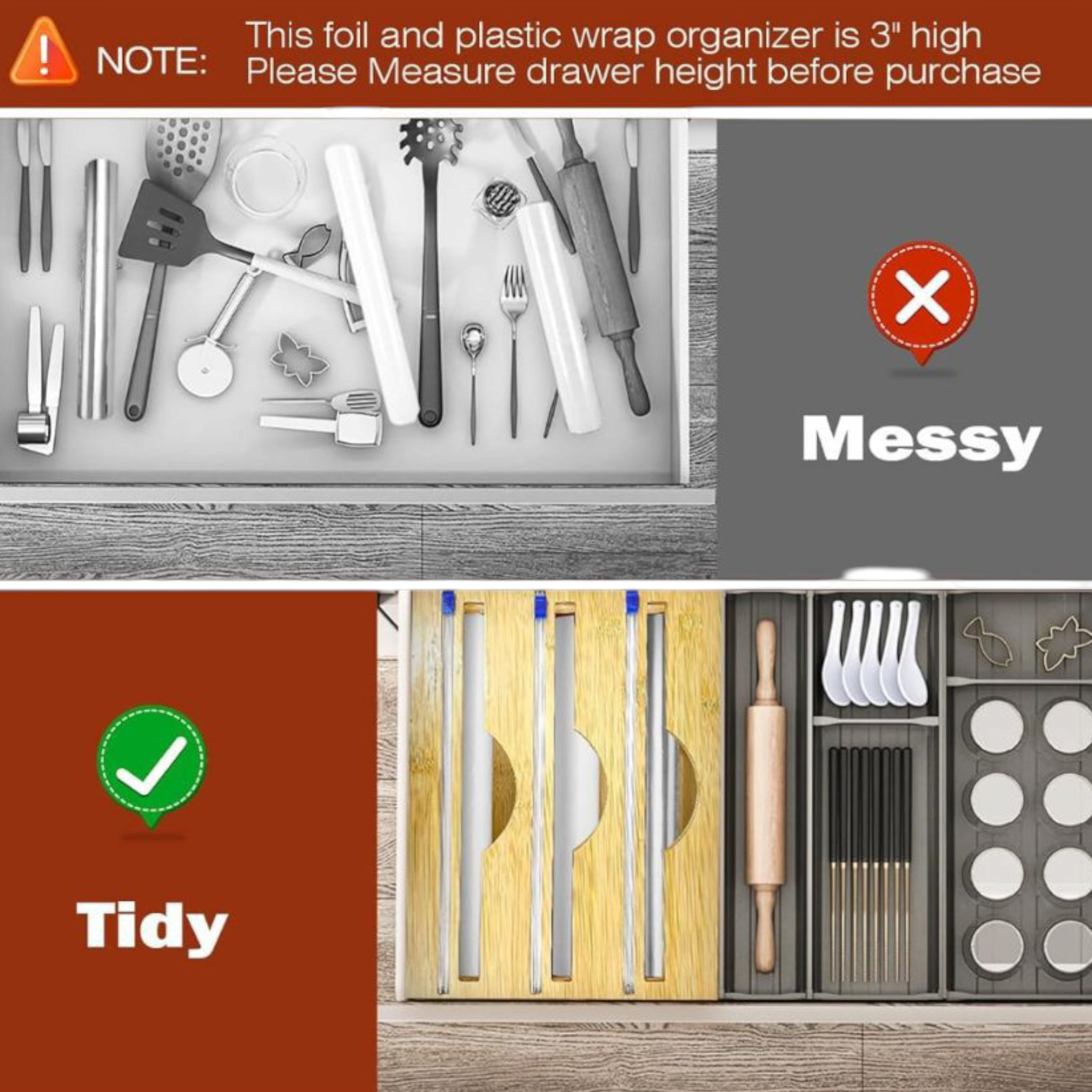 Bamboo Cling Film Wrap Dispenser with Cutter