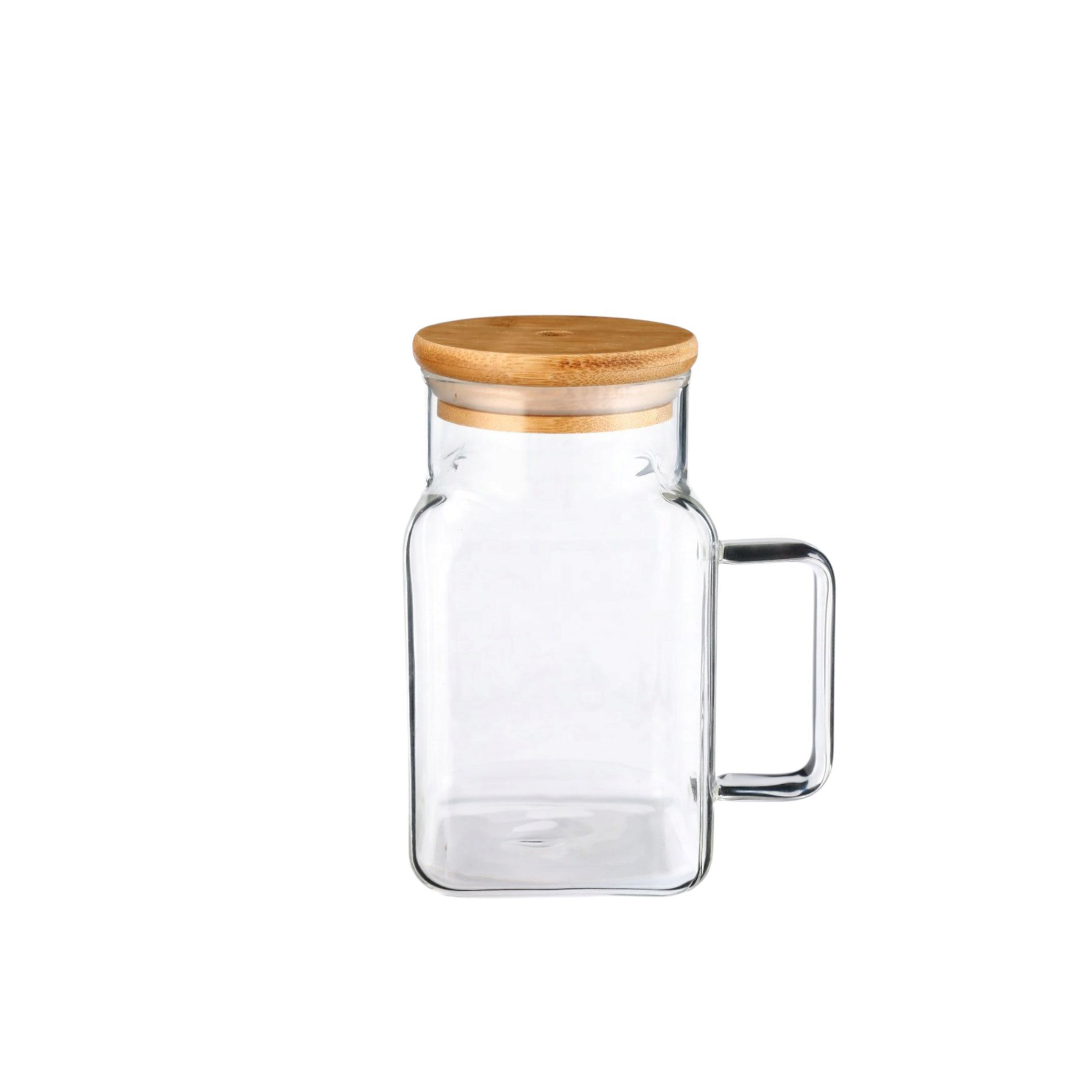 Glass Drinking Handle Mug with Bamboo Lid & Straw 13.5x7cm