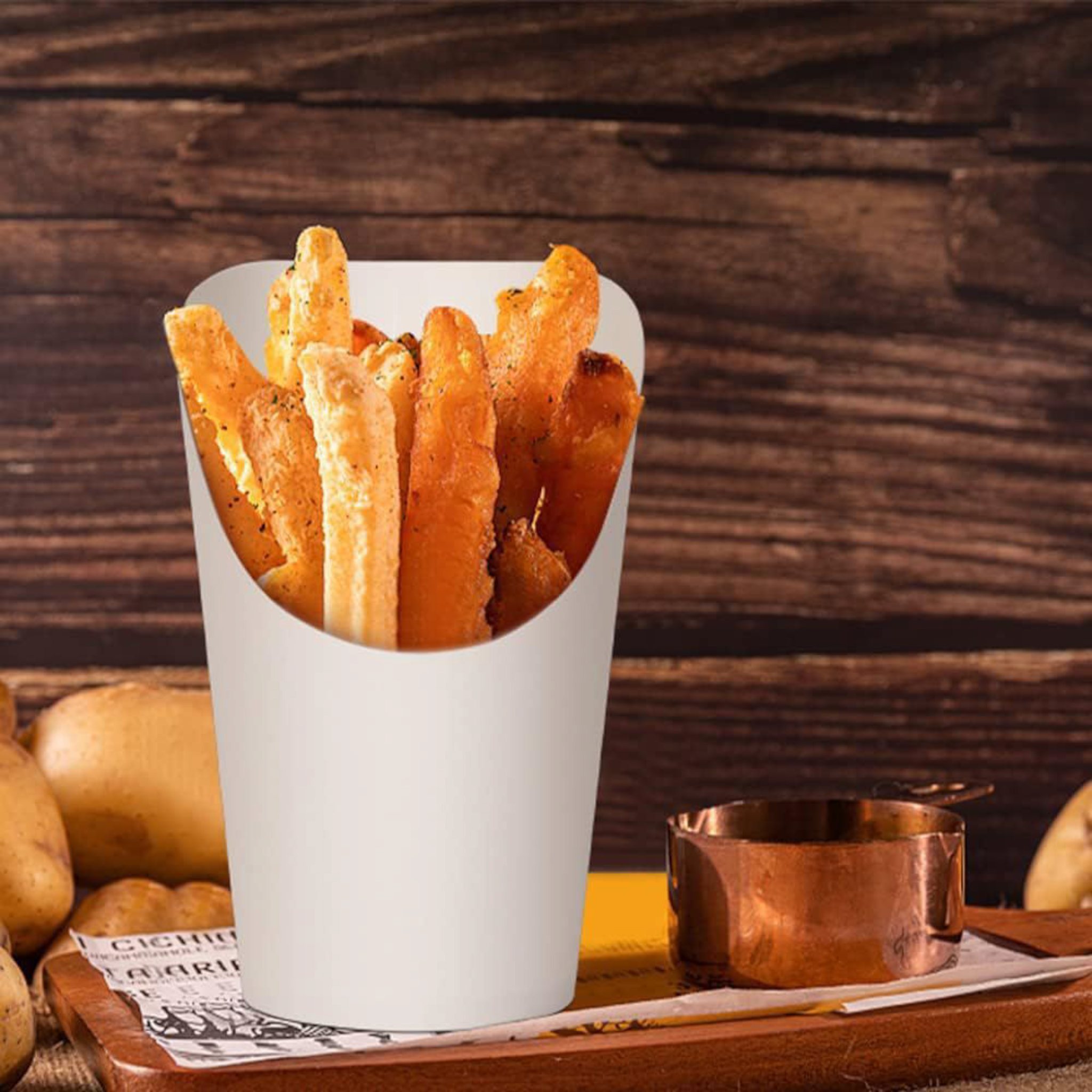 Disposable Kraft French Fries Takeaway Cups White 10pack