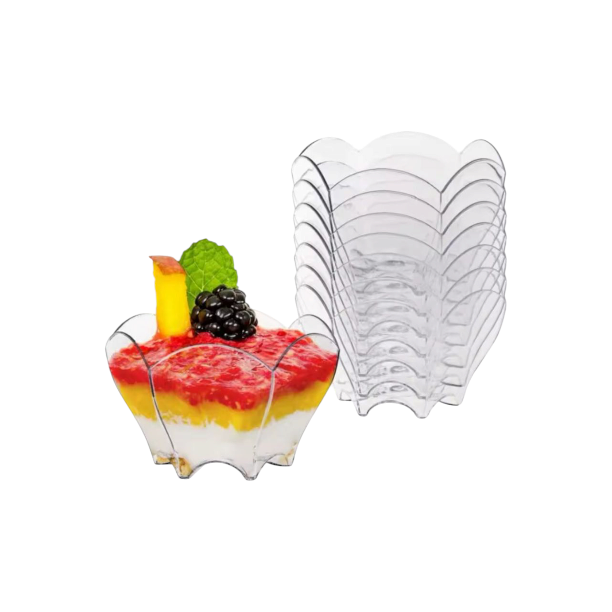 Acrylic Flower-Shaped Reusable Dessert Cup 60ml 10Pcs 7x4.2x4.4cm