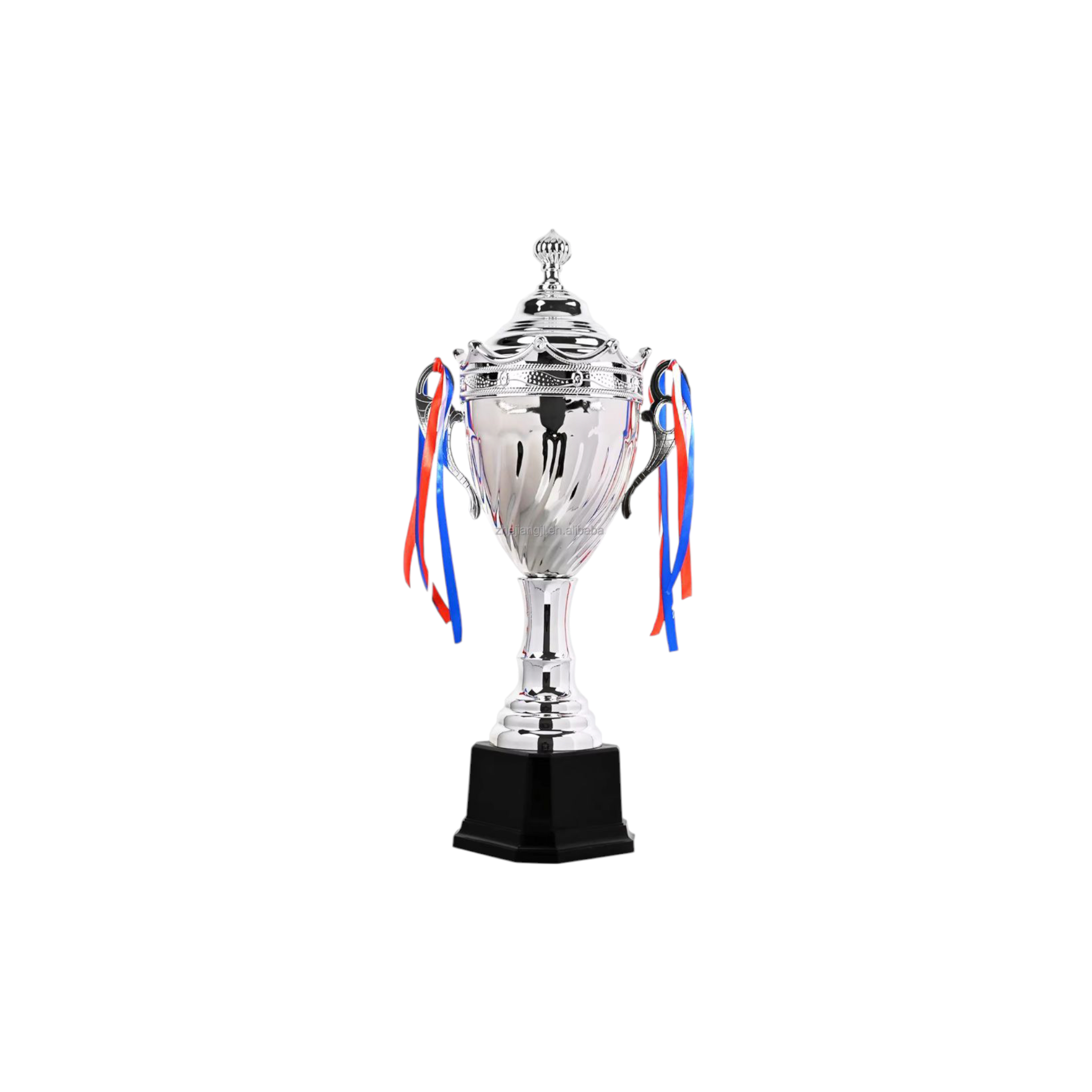 Silver Metal Trophy Cup and Ribbon With Black Base 36cm