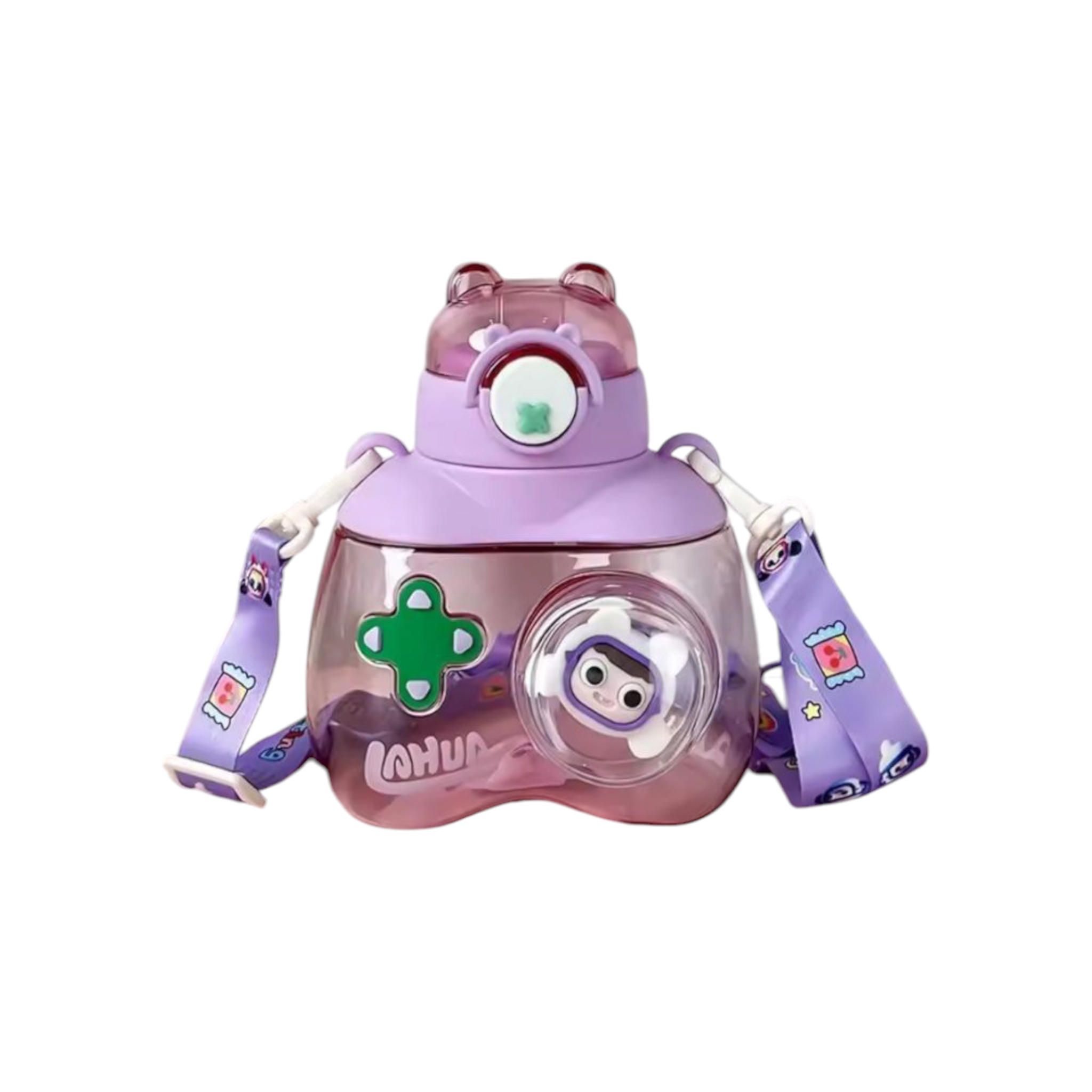 Plastic 3D Cute Bear-Shaped  Water Bottle with Straw 750ml