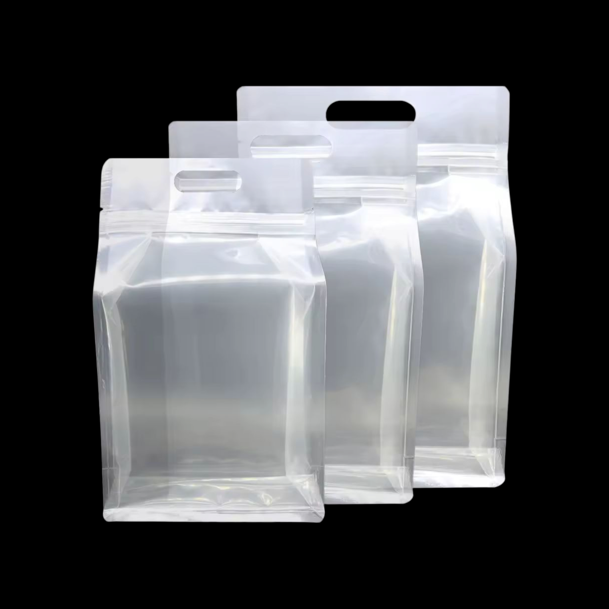 Food Grade Zip Lock Stand-Up Carry Pouch Plastic Bags Portrait Transparent with Handle Flat Bottom Gusset 10pack Resealable