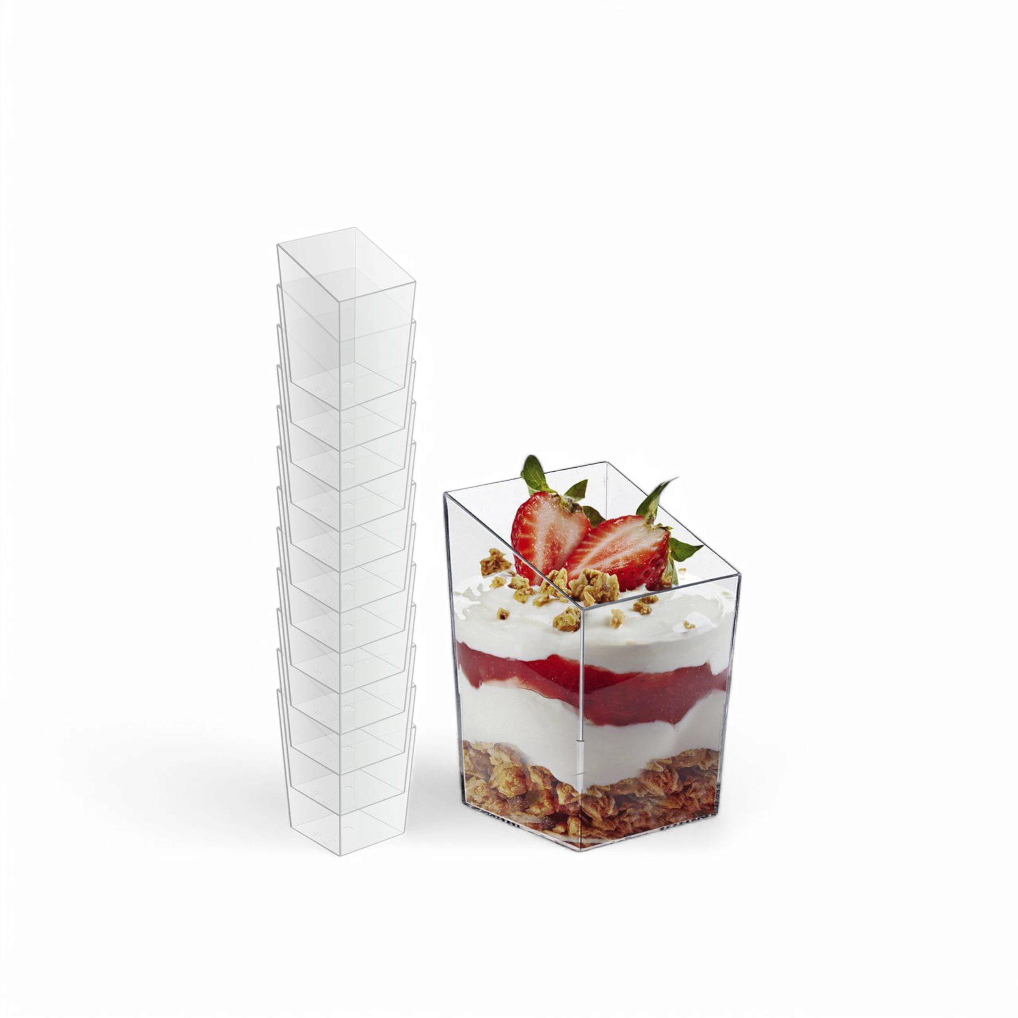 Acrylic Square Clear Reusable Plastic Dessert Cups 85ml 10Pcs 4.6x7cm