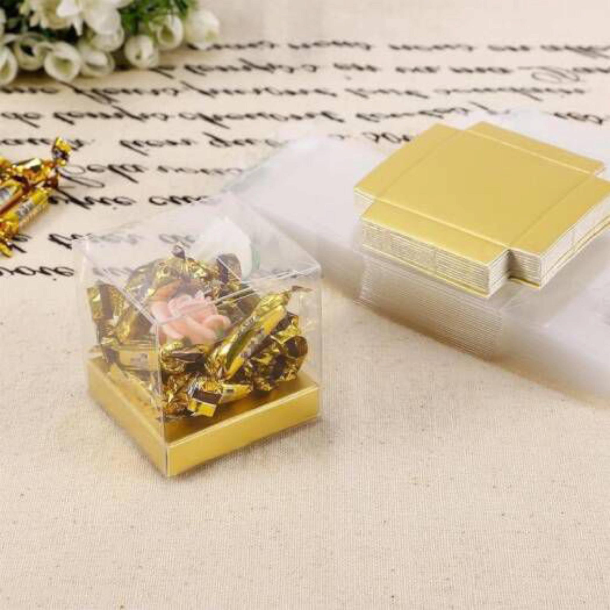 PVC Gift Box Transparent with Gold Cardboard Base