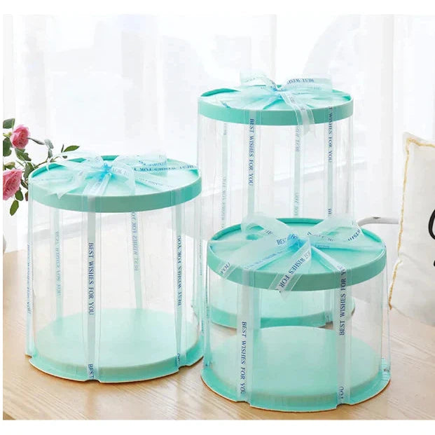 PVC Cake Gift Box Transparent Double Layer Round Heigthened