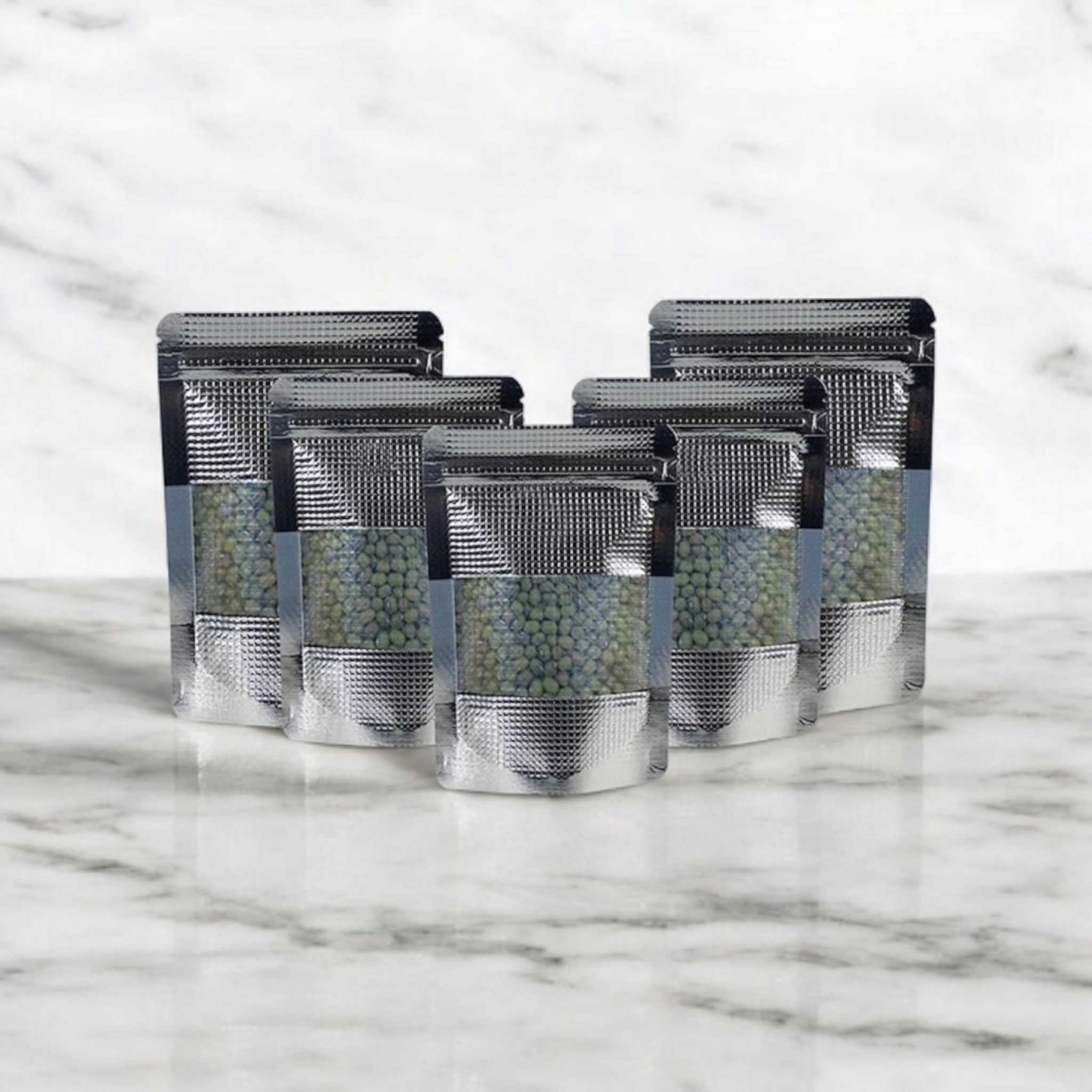 Aluminium Silver Embossed Metalized Zip Lock Resealable Stand-Up Foil Bag with Window 10pack