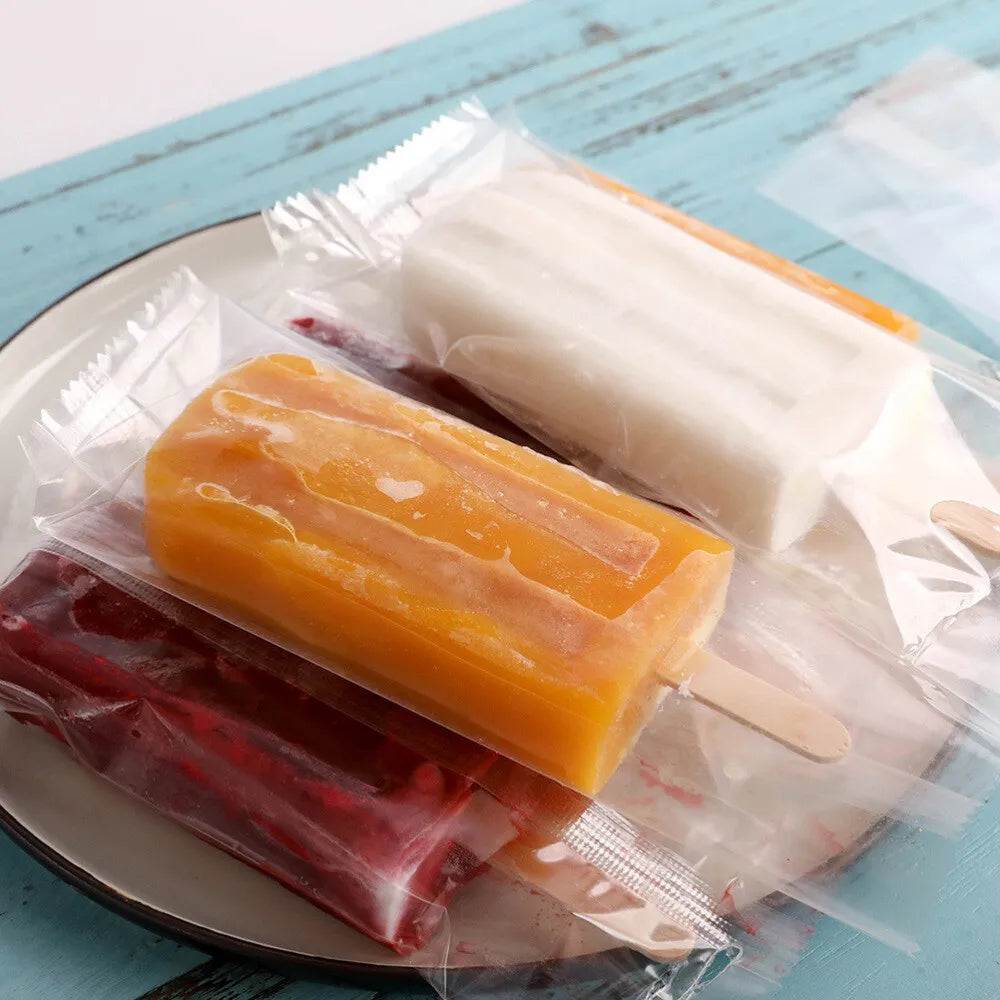 Ice Cream Popsicle Pacakaging Mould Bag Clear 8x19cm 100Pack