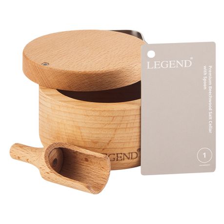 Legend Premium Beechwood Salt Cellar 10x5cm with Spoon