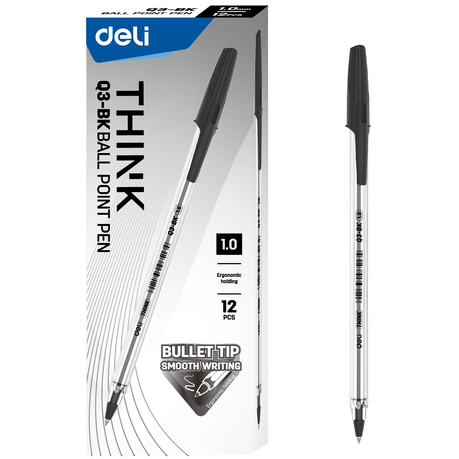 Deli Think Ball Point Pen 1.0mm Black Ink EQ4-MT-BK 1pc