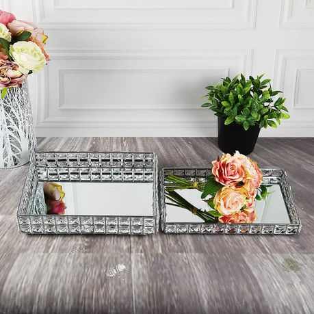 Tray Mirror with Crystal edge Rectangular Large 10089