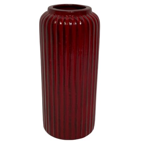 Ceramic Flower Vase Louise Ribbed Bottle Base Metallic 25.5x11cm Bronze