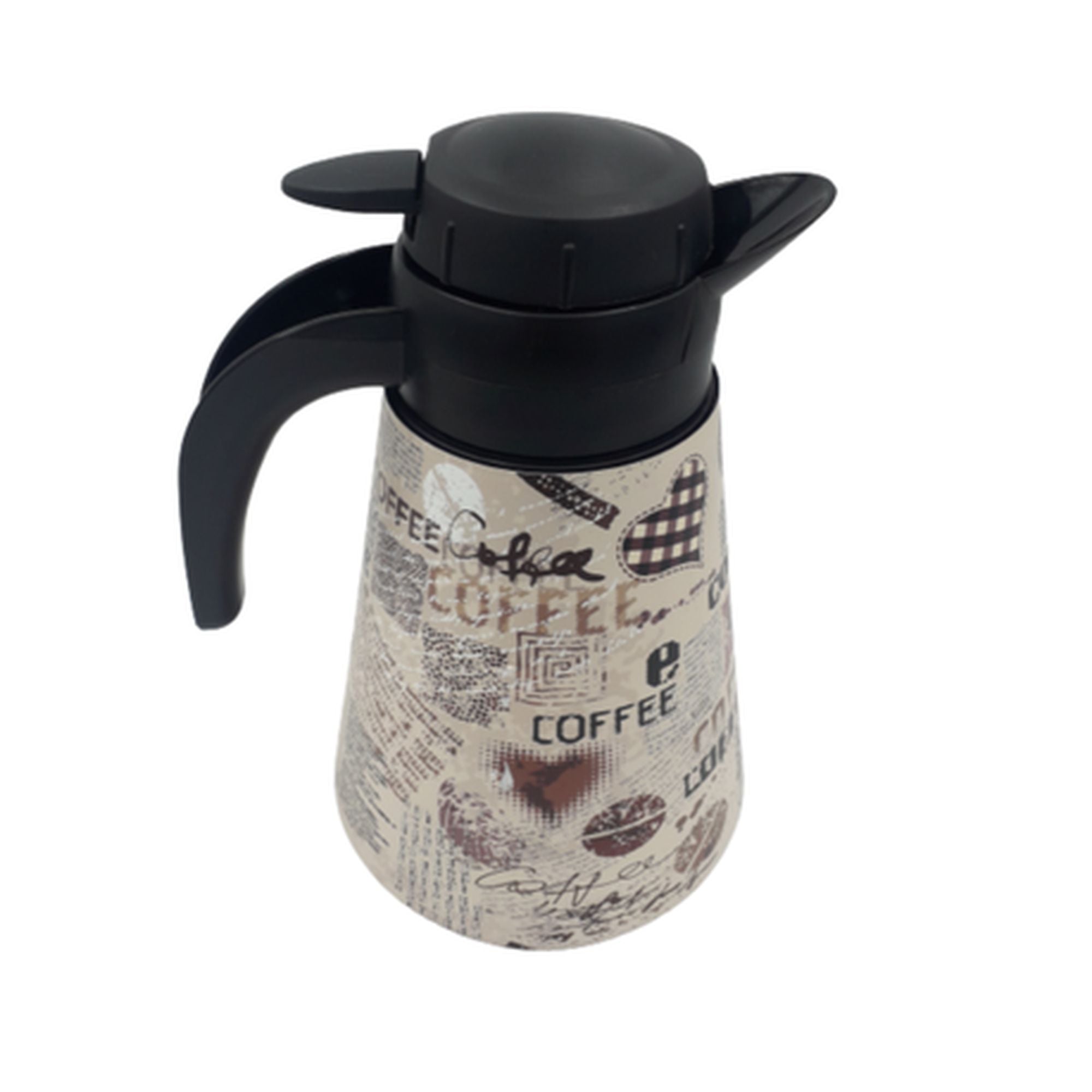 Conical Vacuum Thermal Flask 1.2L Teapot Black Print Decorated