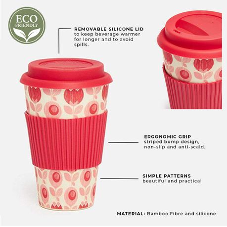 Bamboo Coffee Cup with Silicone Lid & Heat Grip Eco Friendly