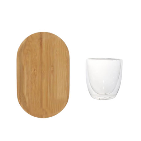 Barista Double Wall Latte Cup 310ml with Bamboo Saucer Tray 10239