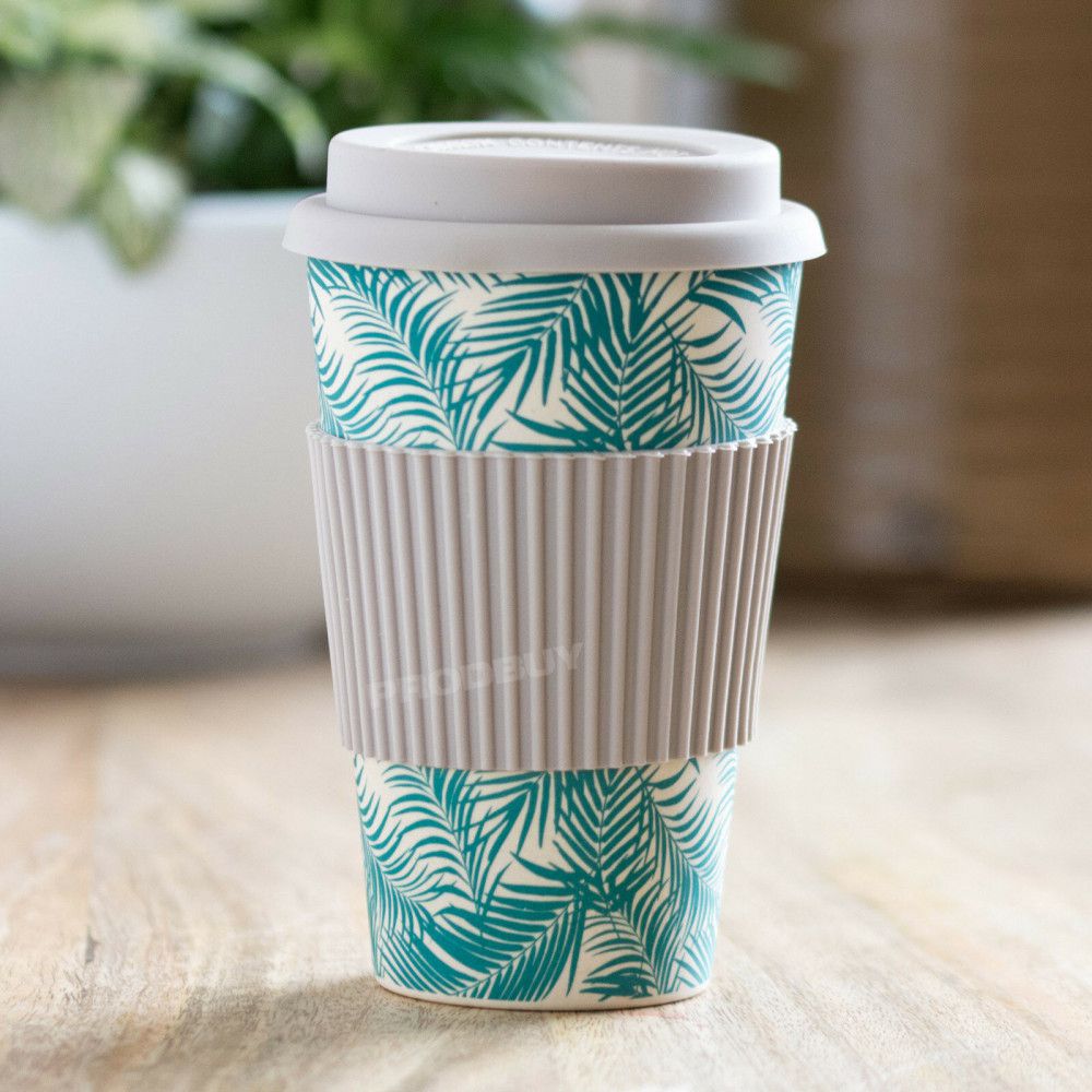 Coffee Cup Bamboo Silicone Lid and Heat Grip Eco Friendly