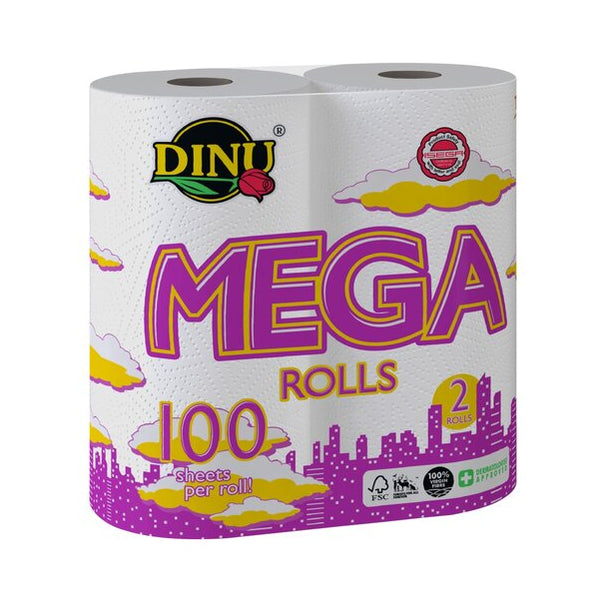 Dinu Mega Kitchen Towel White 2pack 260x220mm 100 Sheets per roll