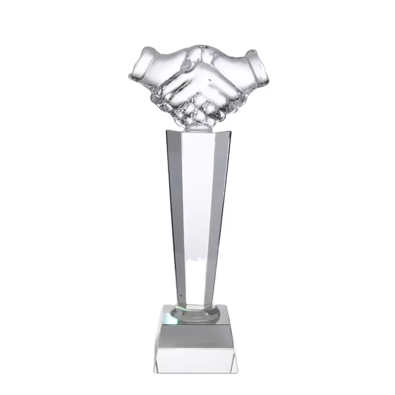 Glass Trophy Handshake 28cm DL-012