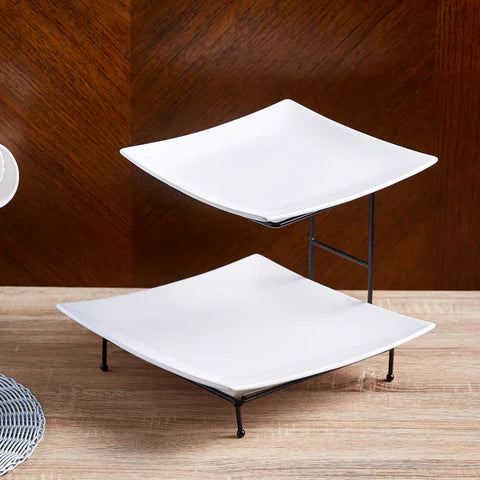 2-Tier Plate Set with Black Stand