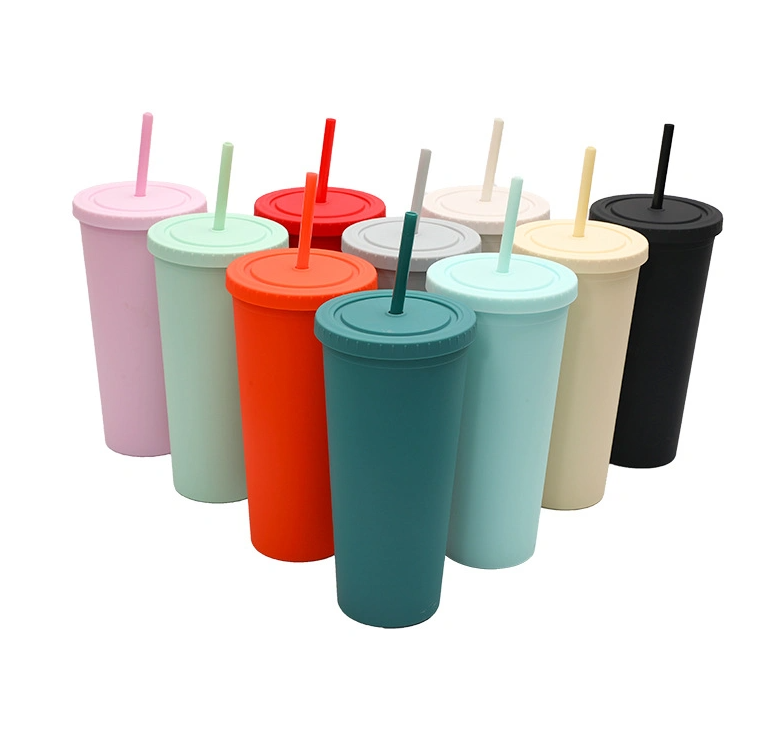 Acrylic Drinking Tumbler 450ml Solid Colored Matte Finish Cup & Straw