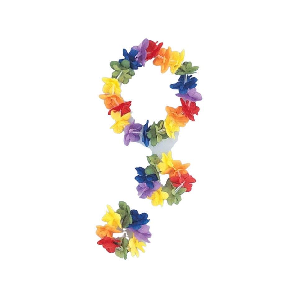 Hawaiian Multicolored Flower Lei Set