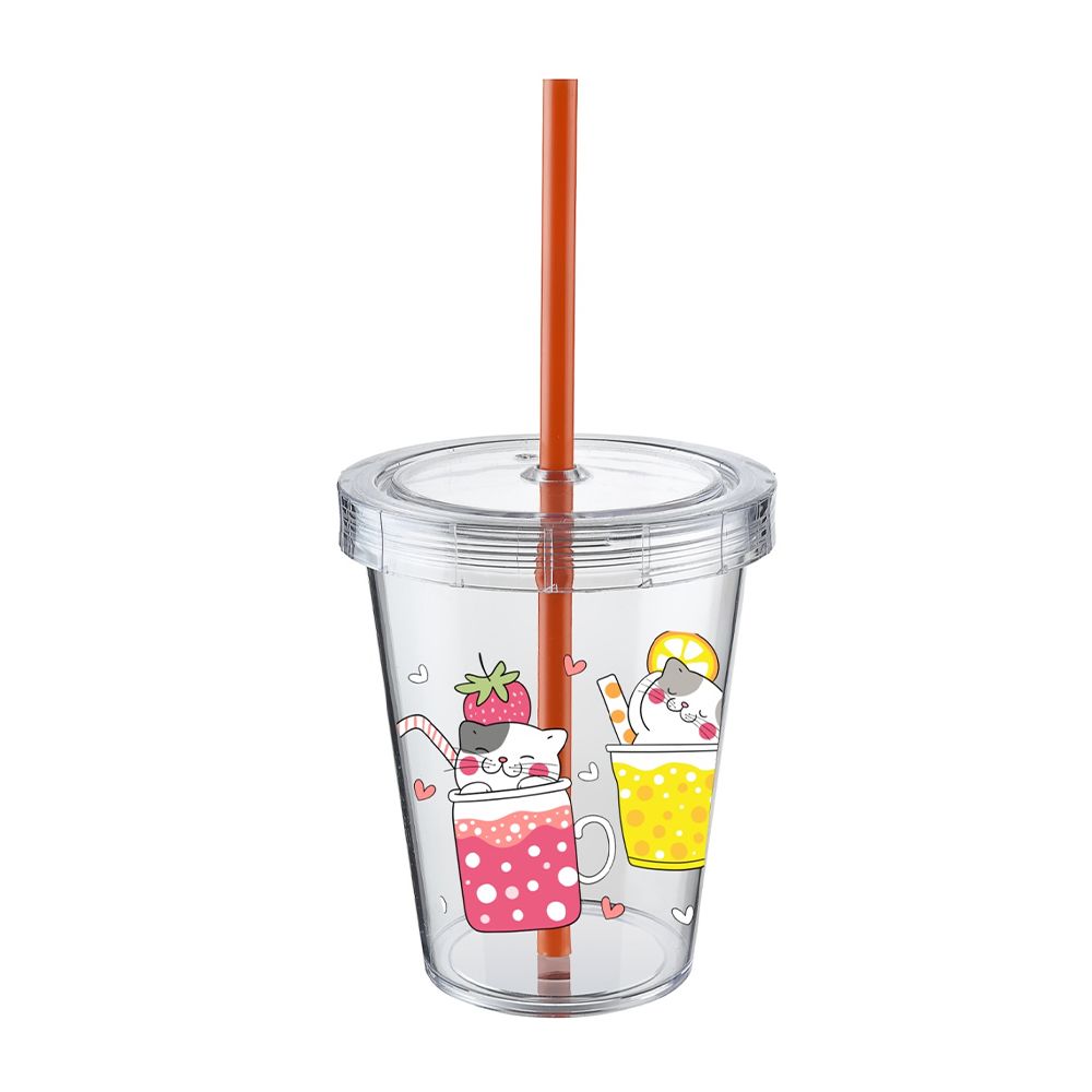 Tuffex Patterned Crystal Cup with Cover Lid & Straw Plastic TP554