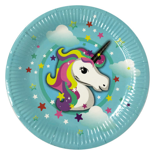 Party Paper Plate Blue 9inch Unicorn Print 10pc