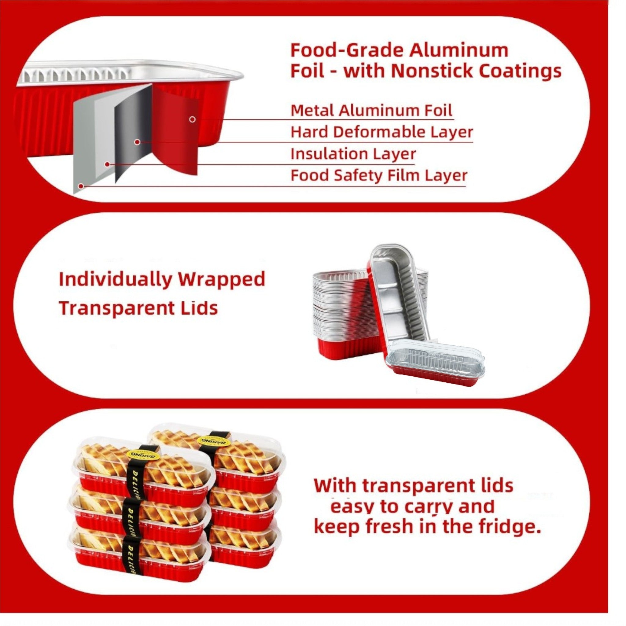 Aluminium Foil Container For Dessert with Lid 16.6x6.5cm