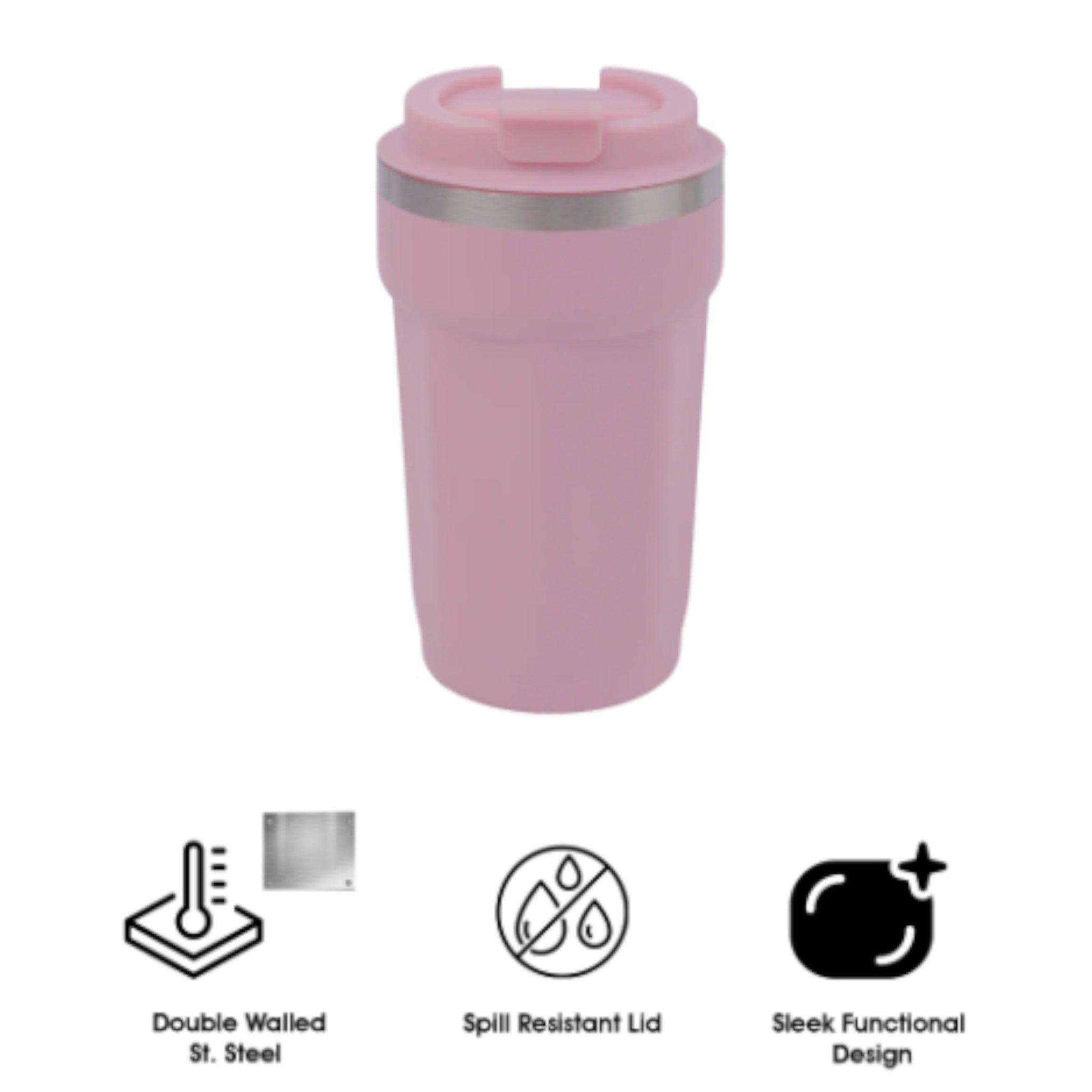 Regent Double Wall Stainless Steel Travel Mug Pink 510ml