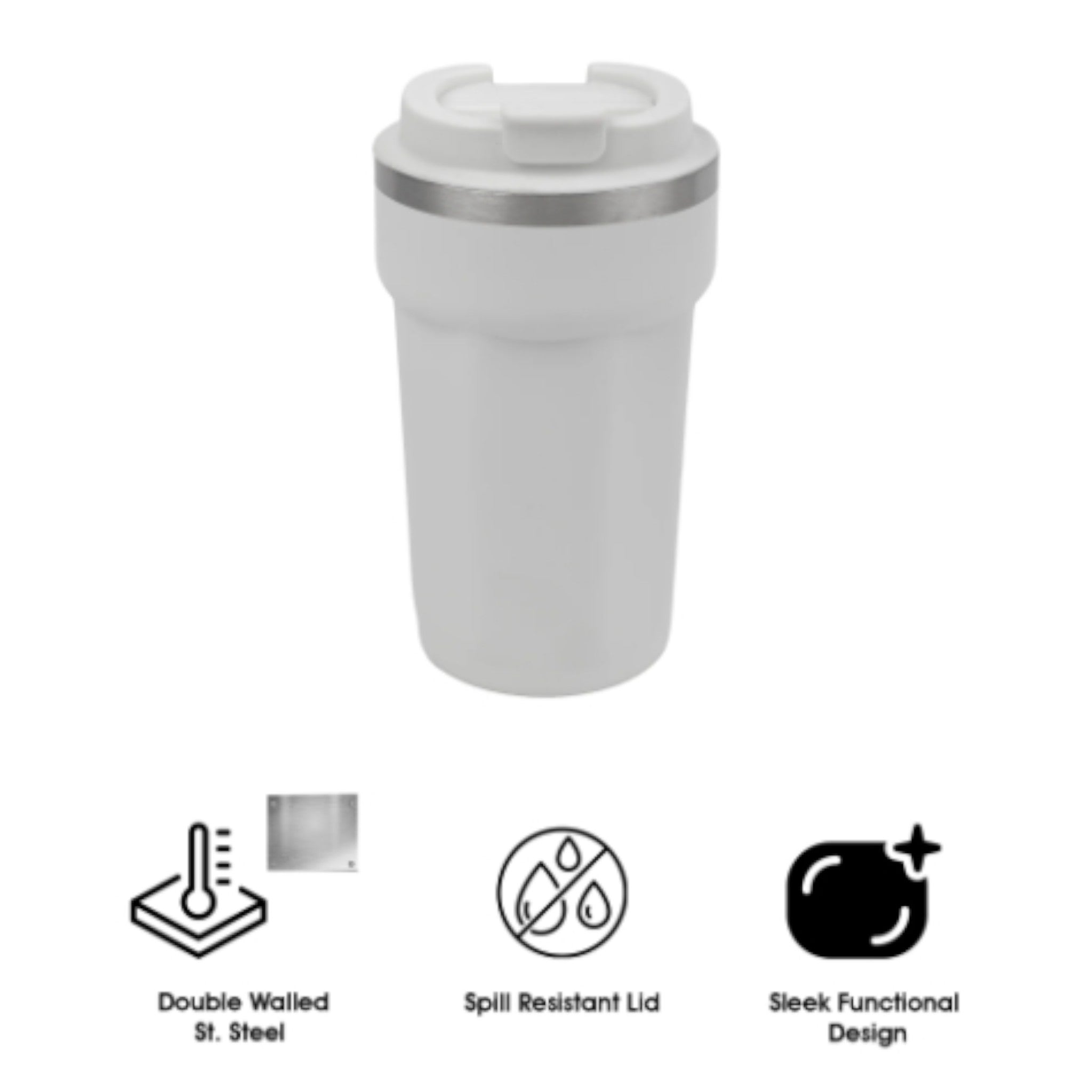 Regent Double Wall Stainless Steel Travel Mug White 510ml