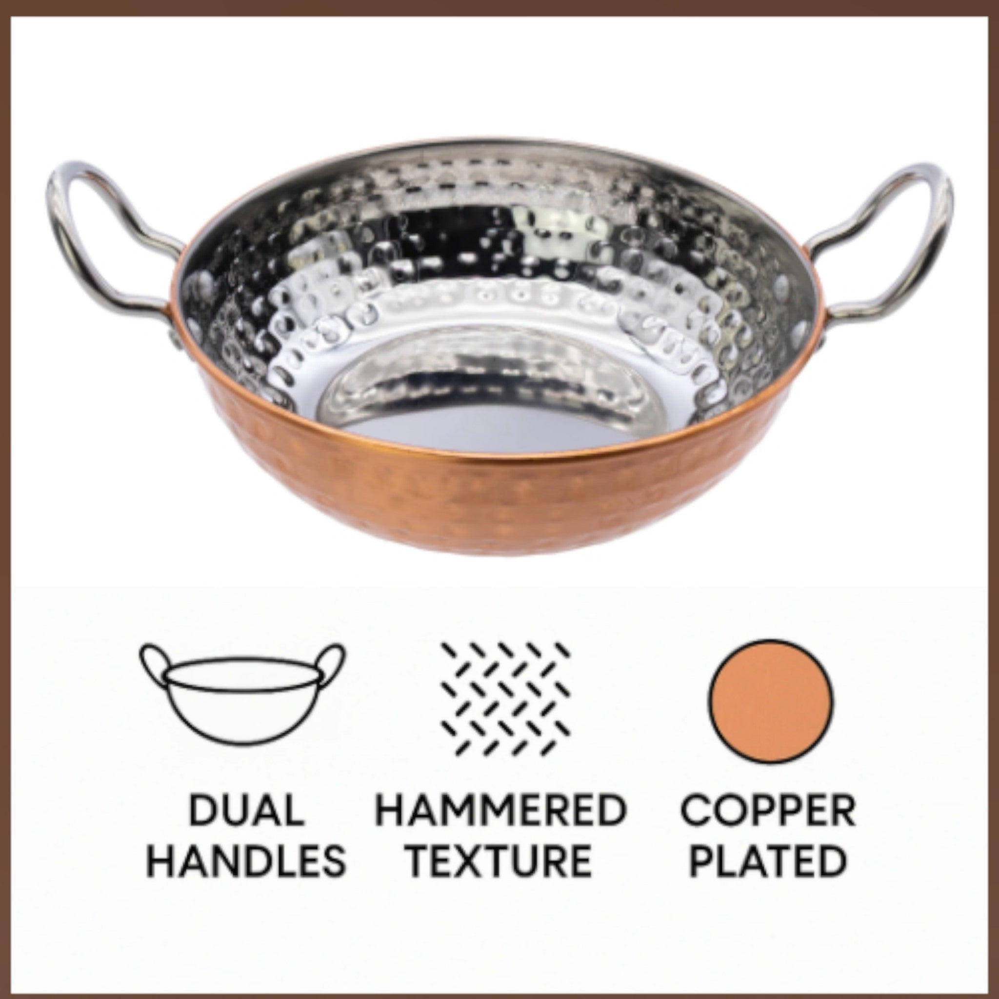 Regent Cookware Karahi Pan Hammered Stainless Steel Copper Plated 1.2L
