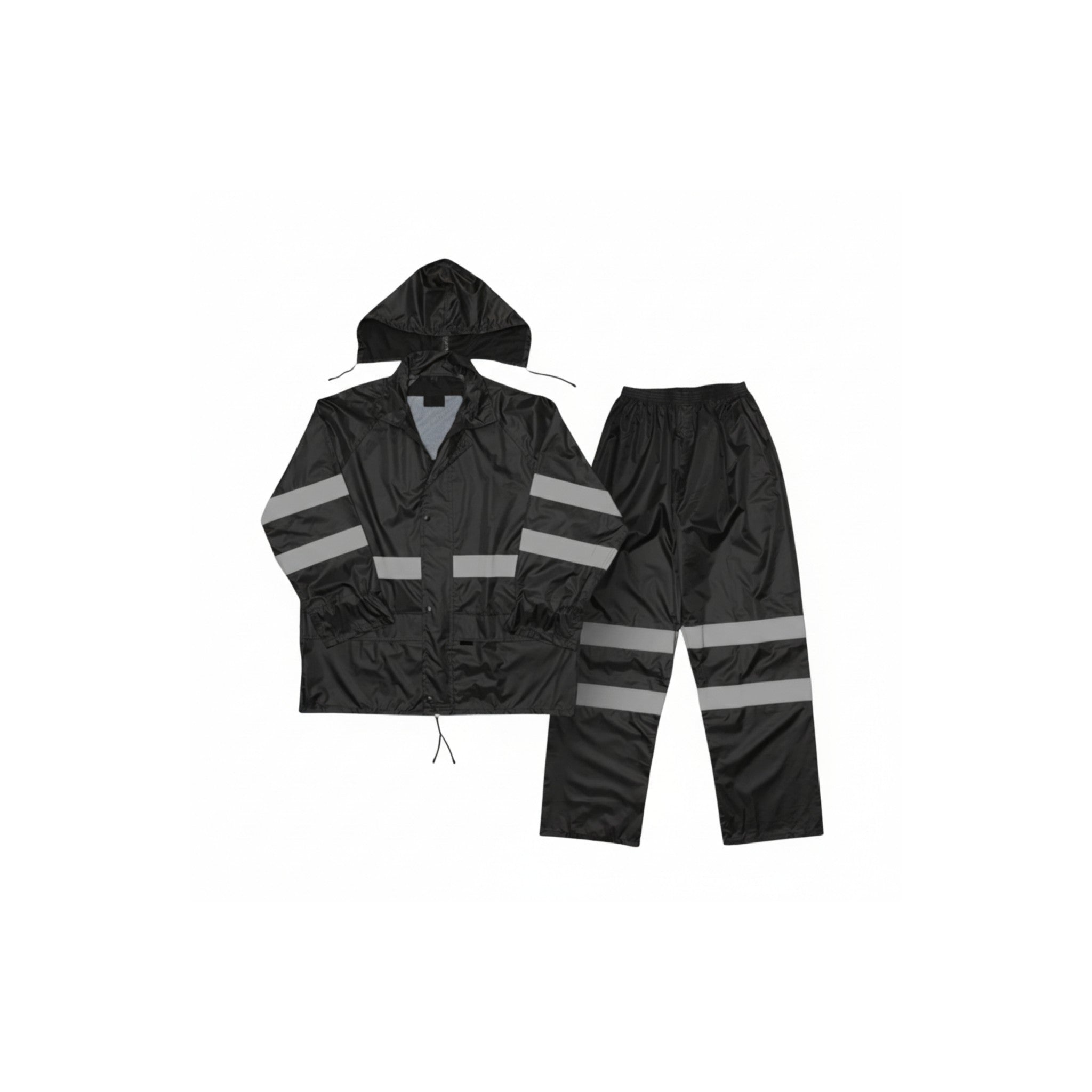 Rubberised Black Rain Suit with Reflective Tape Set Medium